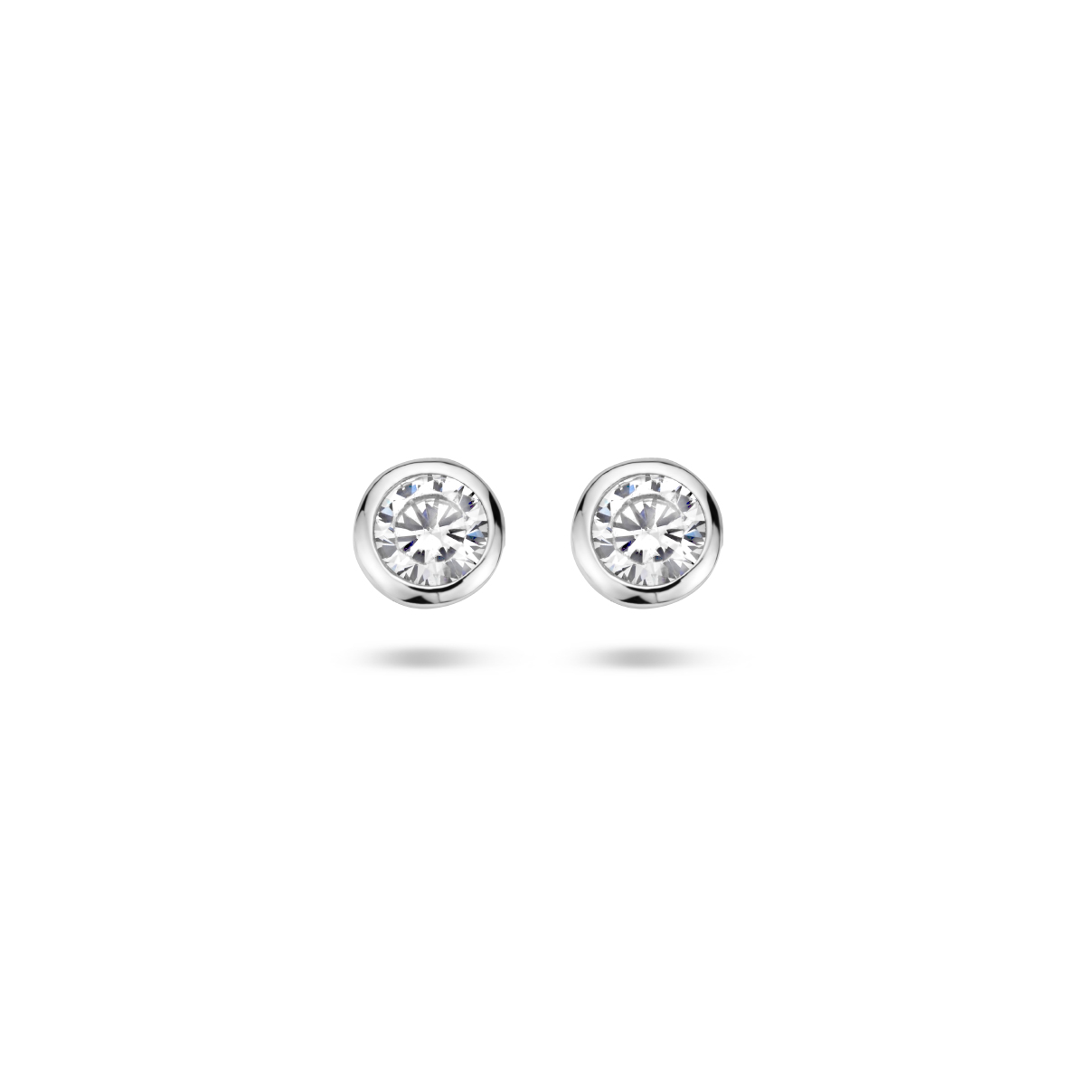 Zilver Gerhodineerde Oorstekers in Glad omzetting met Zirkonia 4.5 mm
