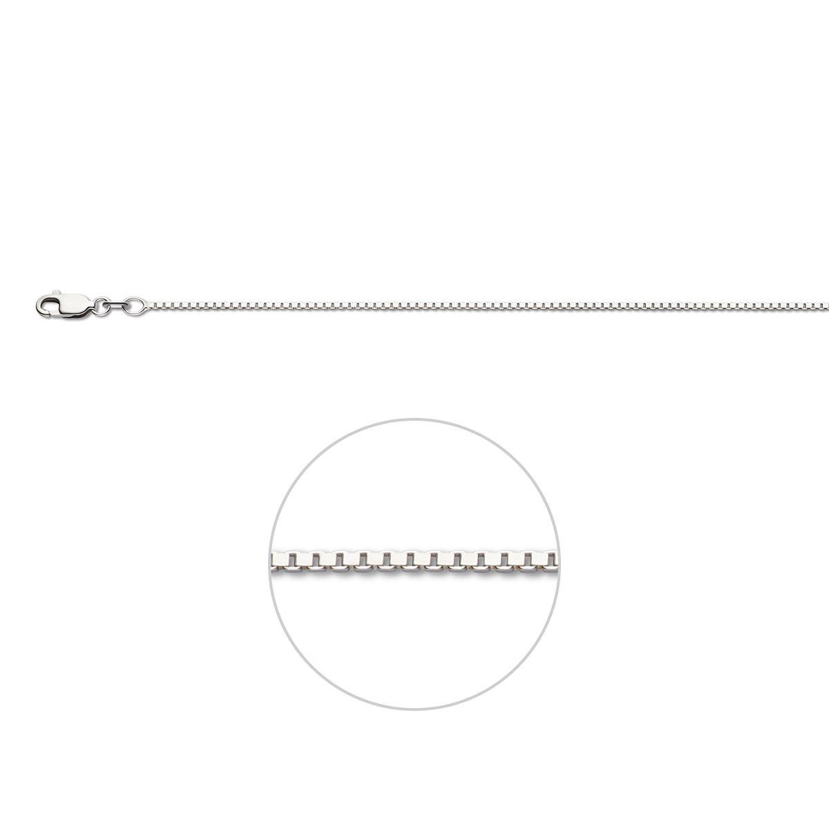 Beschrijving: Gerhodineerd zilveren collier met venetiaanse schakel. 
Uniekenummer serie: 28353
Doelgroep: dames
Breedte: 1.2 mm
Langste lengte: 42 mm