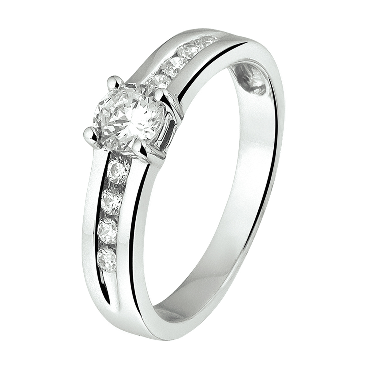 Gerhodineerd zilveren ring met zirkonia.