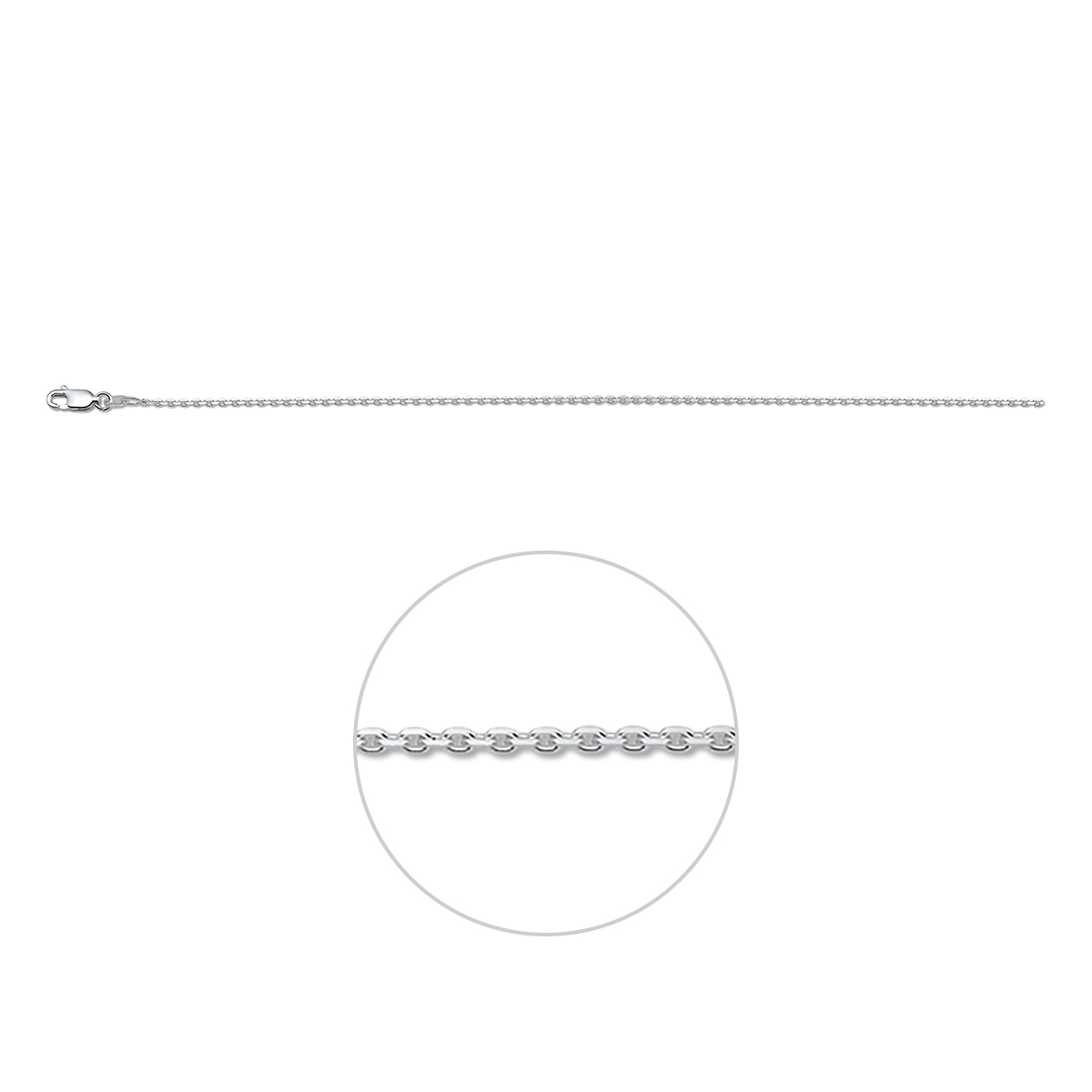 Gerhodineerd zilveren collier met anker schakel. De lengte bedraagt 41cm met 4cm extensie. De schakelbreedte is 1.1mm. 
Breedte: 1.1 mm
Kortste lengte: 41 cm
Langste lengte: 45 cm