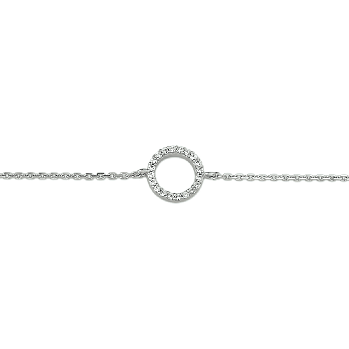 Zilver Gerhodineerde Armband met Rondje met Zirkonia