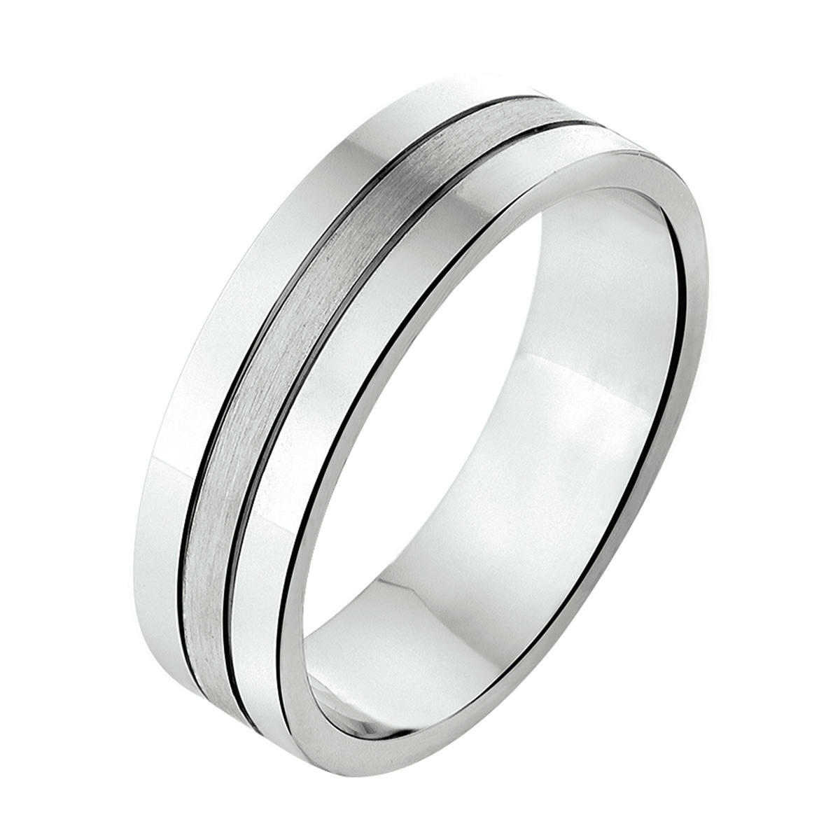Gerhodineerd zilveren relatiering met een breedte van 6mm.
