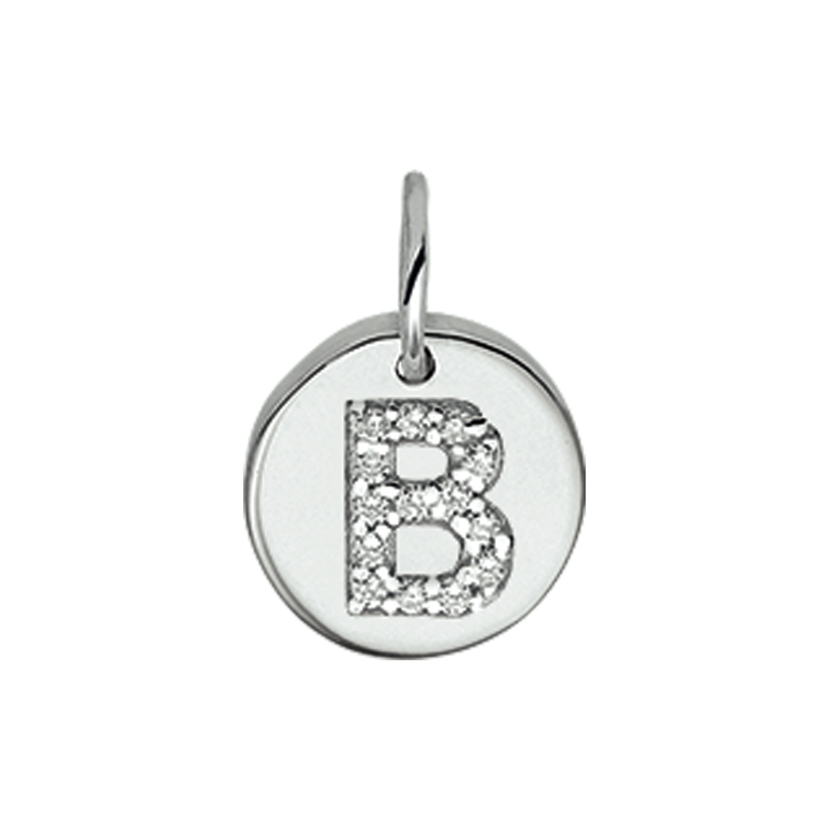 Gerhodineerd zilveren hanger met een letter en zirkonia.