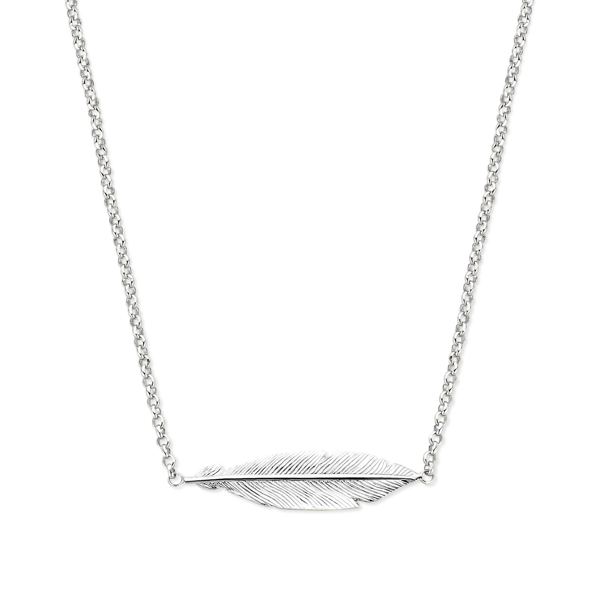 Zilveren collier met veer 43.5cm