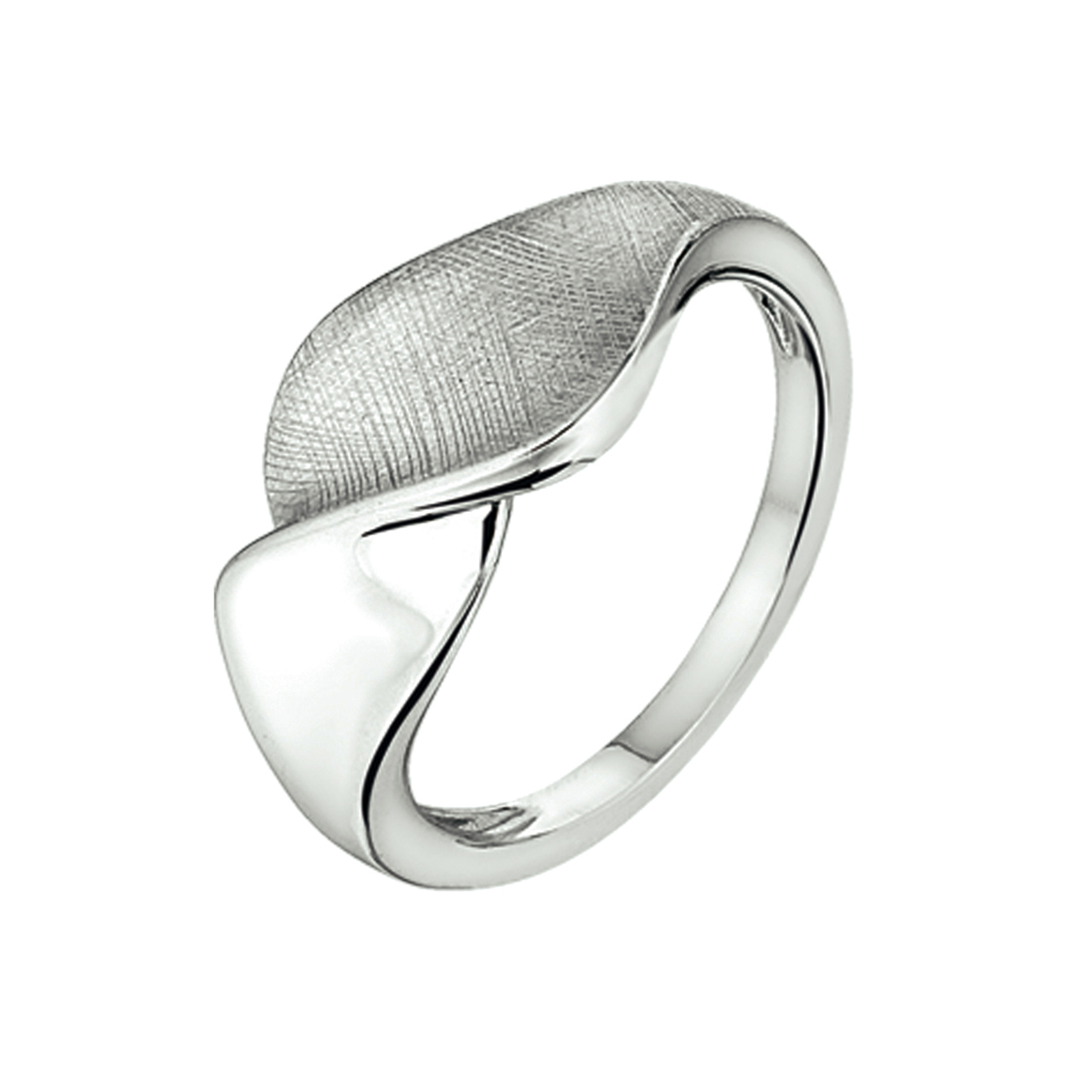 Gerhodineerd zilveren ring met een poli/mat gescratchte afwerking.