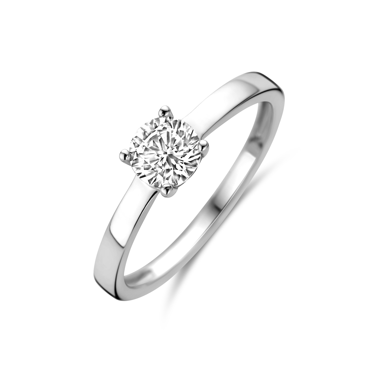Deze prachtige ring is een verfijnd sieraad met een briljante, transparante zirconia steen. Het is gemaakt van rhodium-plated materiaal en heeft een glanzende afwerking. Met een gewicht van 1,7 gram en maat 56 is het perfect voor een elegante touch. Draag deze ring als blikvanger bij feestelijke gelegenheden of een stijlvol diner.