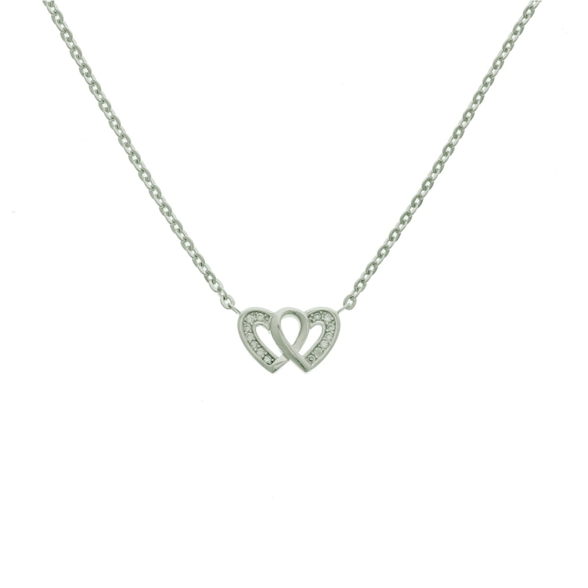 Gerhodineerd zilveren collier met een hart en zirkonia. De lengte bedraagt 41cm met 4cm extensie.