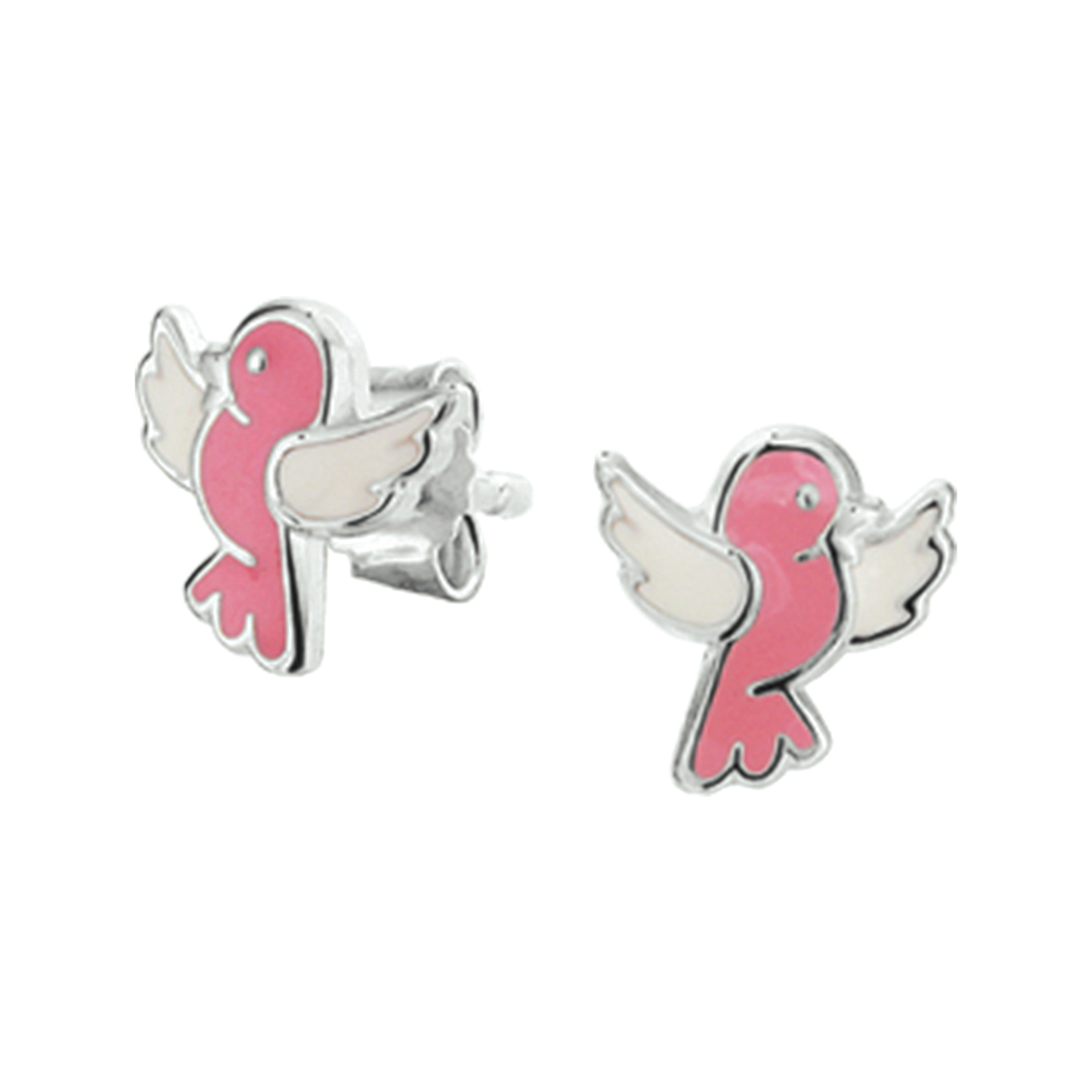 Schattige  zilveren oorknoppen met roze emaille in de vorm van een vogeltje. De oorknoppen hebben een afmeting van 8x8mm en zijn uitgevoerd met een pouchette sluiting. Tip: Meisjes houden van roze! Dus leuk om kado te doen aan een leuke meid die wil stralen met mooie sieraden. Info: Gerhodineerd zilver is door de rhodiumlaag beter bestand tegen verkleuren en krassen.

Breedte: 8 mm
Hoogte: 8 mm