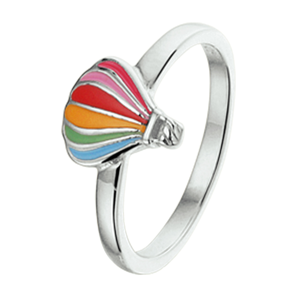 Leuk gerhodineerd zilveren luchtballon ring uitgevoerd met een kleurrijke emaille afwerking. De ring is er in verschillende maten en heeft een breedte van 7mm. U kunt deze ring combineren met bijpassende sieraden uit onze collectie. Tip: Leuk om kado te geven! Wat zal ze stralen met alle die mooie kleurtjes! INFO: Gerhodineerd zilver is door de rhodiumlaag beter bestand tegen verkleuren en krassen.