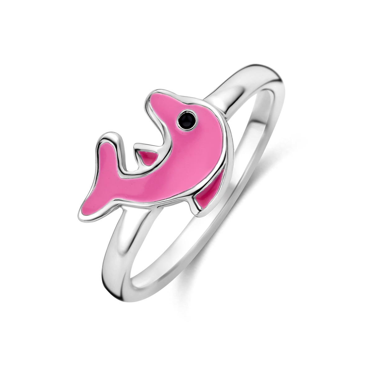 Gerhodineerd zilveren dolfijn ring uitgevoerd met verschillende kleuren emaille. De ring is er in verschillende maten en heeft een breedte van 7.5mm. U kunt deze ring combineren met bijpassende sieraden uit onze collectie