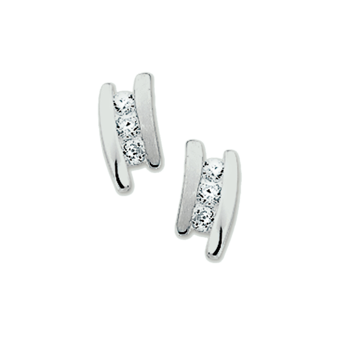 Gerhodineerd zilveren poli/mat oorknoppen met een afmeting van 8.8x4.4mm uitgevoerd met een rij met 3 briljant geslepen zirkonia. De oorknoppen zijn te combineren met bijpassende sieraden uit onze collectie.