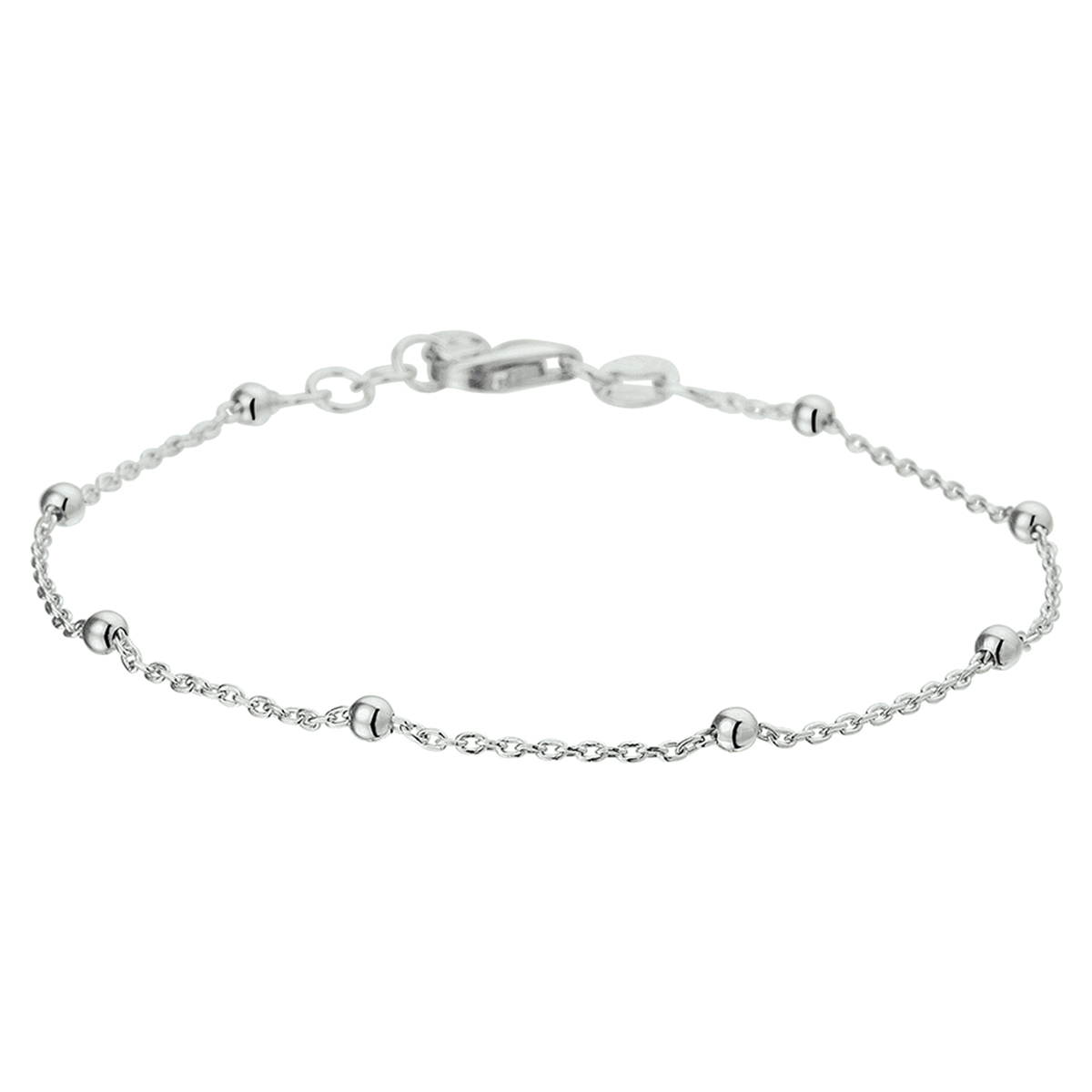 Gerhodineerd zilveren 1.2mm anker collier met een lengte van 40cm met een extensie van 4cm uitgevoerd met bolletjes van 2.5mm.