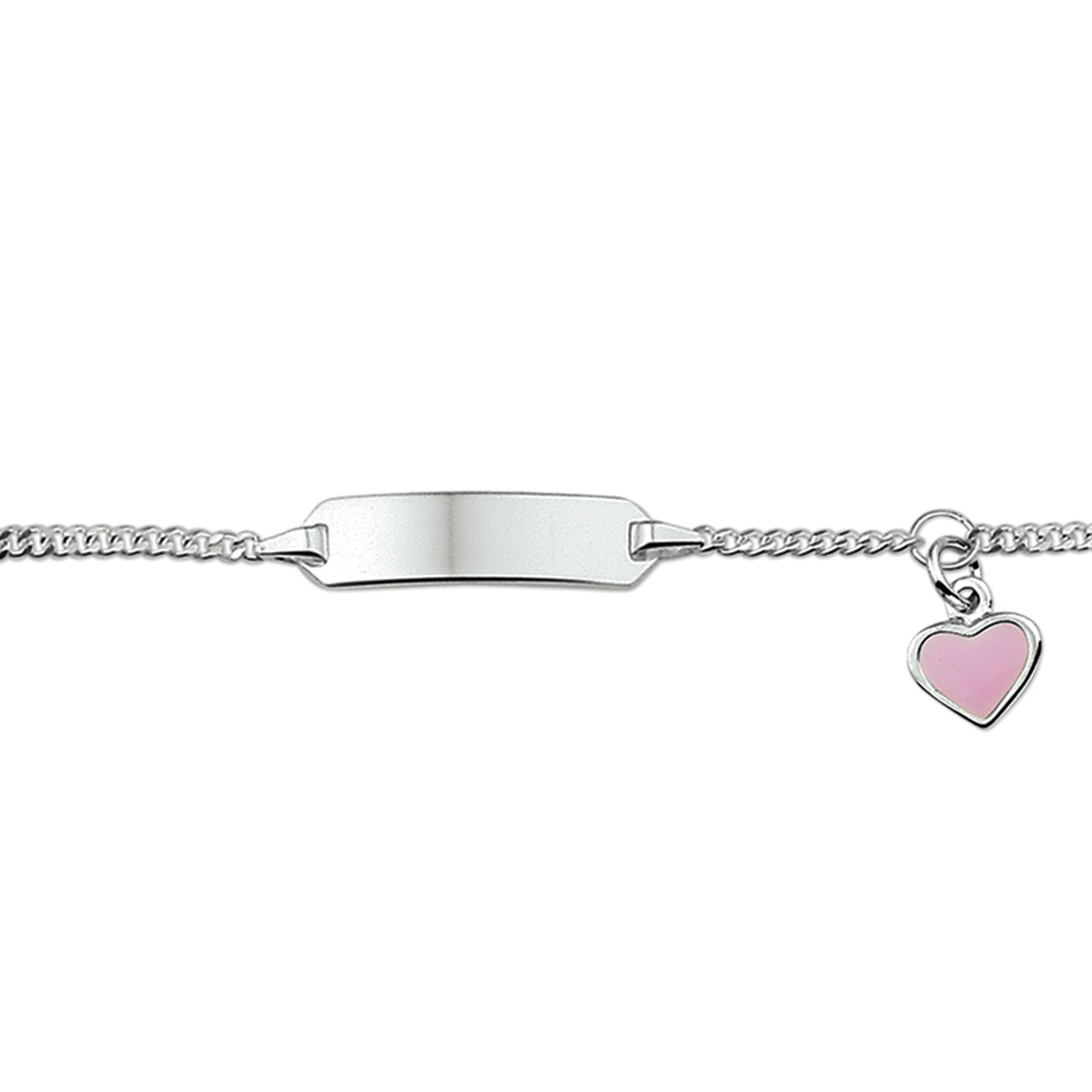 GRAVEERARMBAND ZILVER MET ROZE EMAILLE HARTJE
Breedte: 20 mm
Kortste lengte: 11 cm
Langste lengte: 13 cm
Hoogte: 5 mm