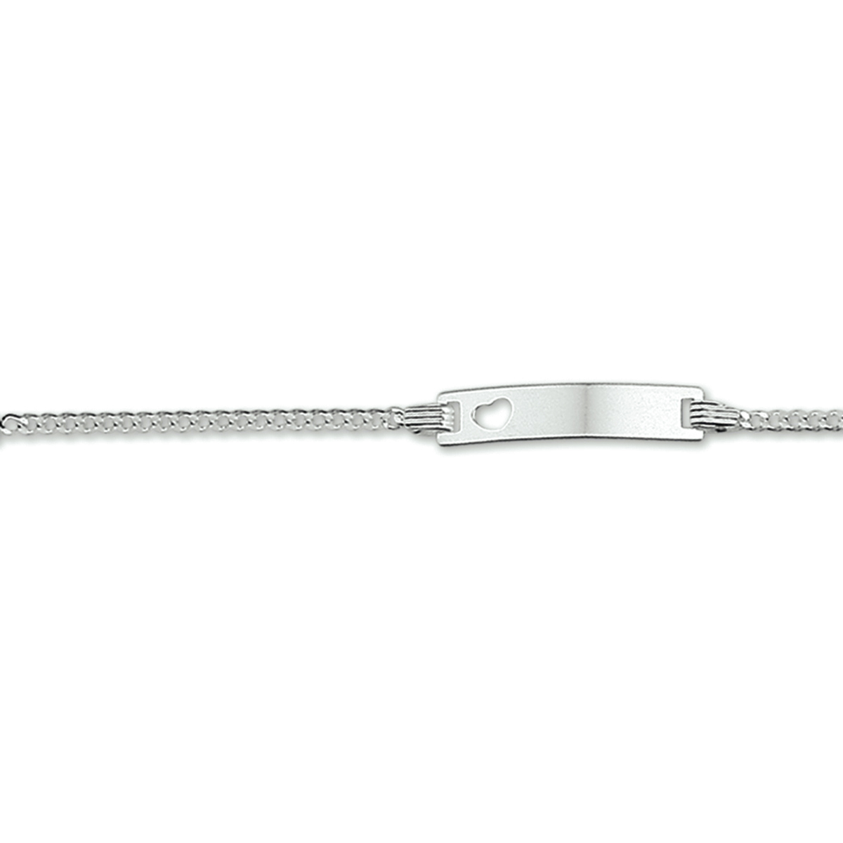 GRAVEERARMBAND ZILVER MET HARTJE 
Doelgroep: kinderen
Breedte: 4.2CM
Kortste lengte: 9 CM
Langste lengte: 11 CM