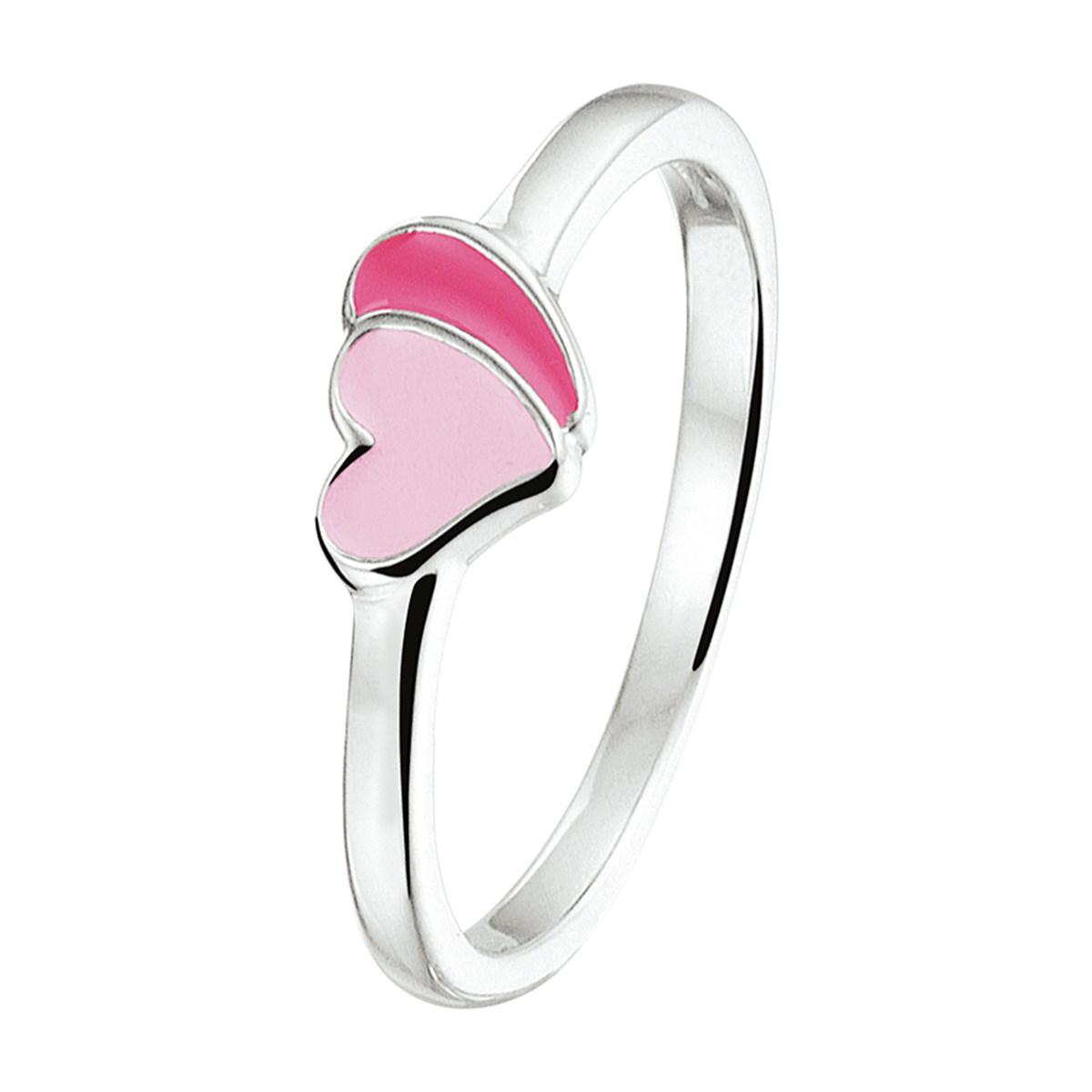 Schattige gerhodineerd zilveren hartjes ring met een breedte van 5.5mm. Uitgevoerd met roze emaille. Deze ring is perfect te combineren met bijpassende sieraden uit onze collectie. Tip: Leuk om kado te geven! Info: Gerhodineerd zilver is door de rhodiumlaag beter bestand tegen verkleuren en krassen.