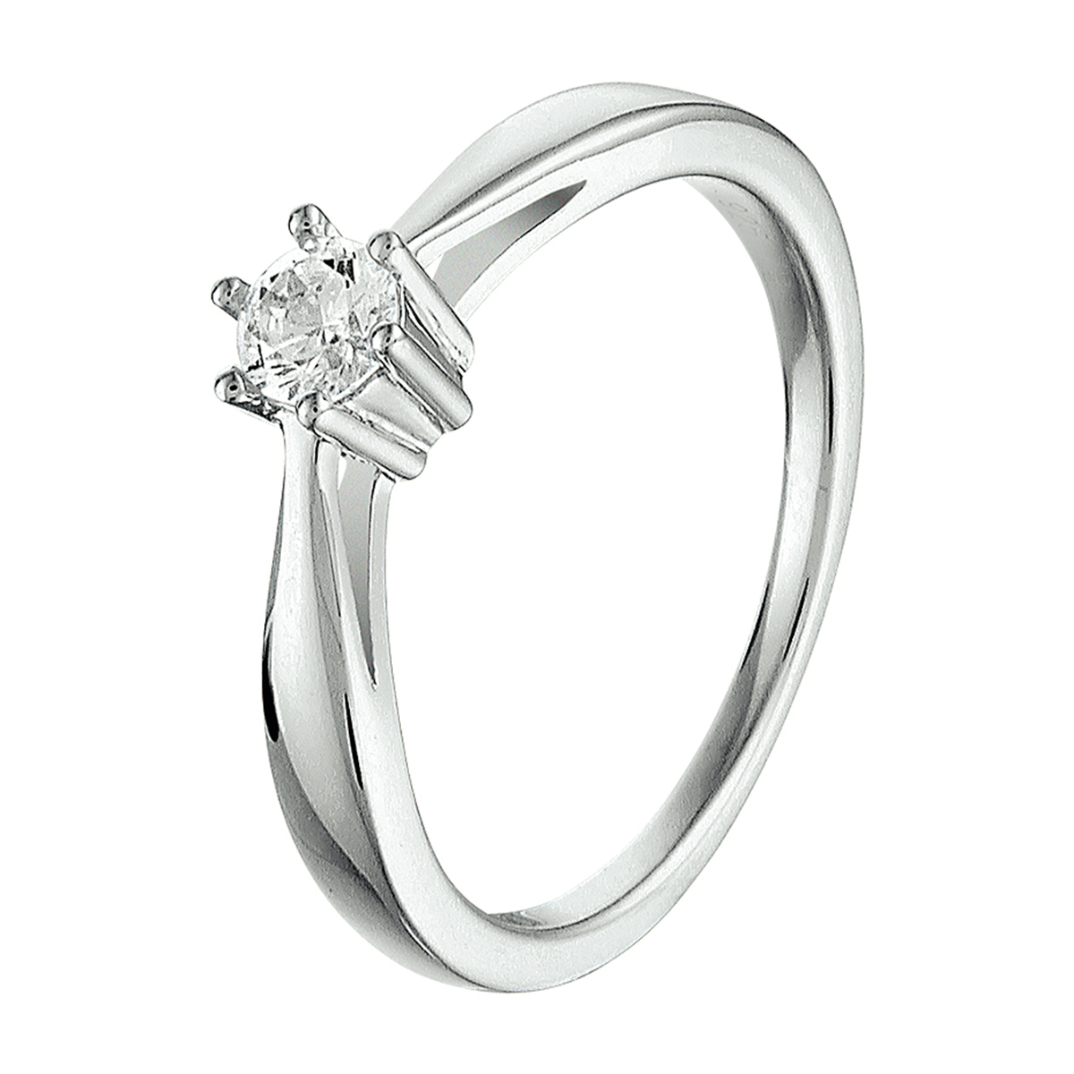 Gerhodineerd zilveren 4mm brede ring uitgevoerd met een solitaire zirkoina in een chaton zetting.