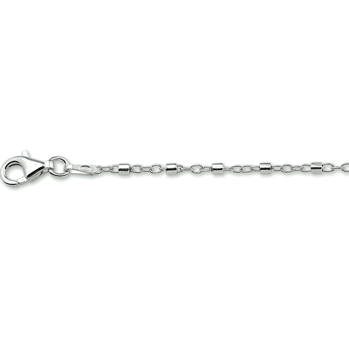 Gerhodineerd zilveren enkelbandje met buisjes. De lengte bedraagt 24cm met 2cm extensie.