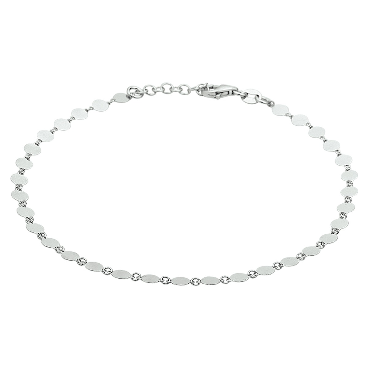 Gerhodineerd zilveren enkelbandje met een draaglengte van 24cm en een extensie van 2cm. Het enkelbandje is uitgevoerd met een karabijn sluiting.