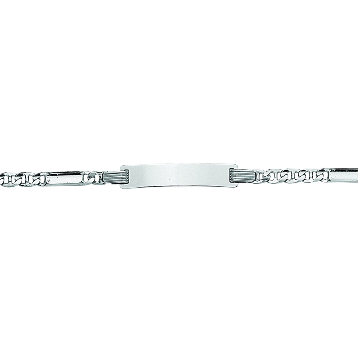 Gerhodineerd 925 zilveren graveerarmband uitgevoerd met een graveerplaat. De armband heeft een draaglengte van 14-16cm.&nbsp;De graveerplaat heeft een afmeting van 25x5mm en een dikte van 0.8mm.