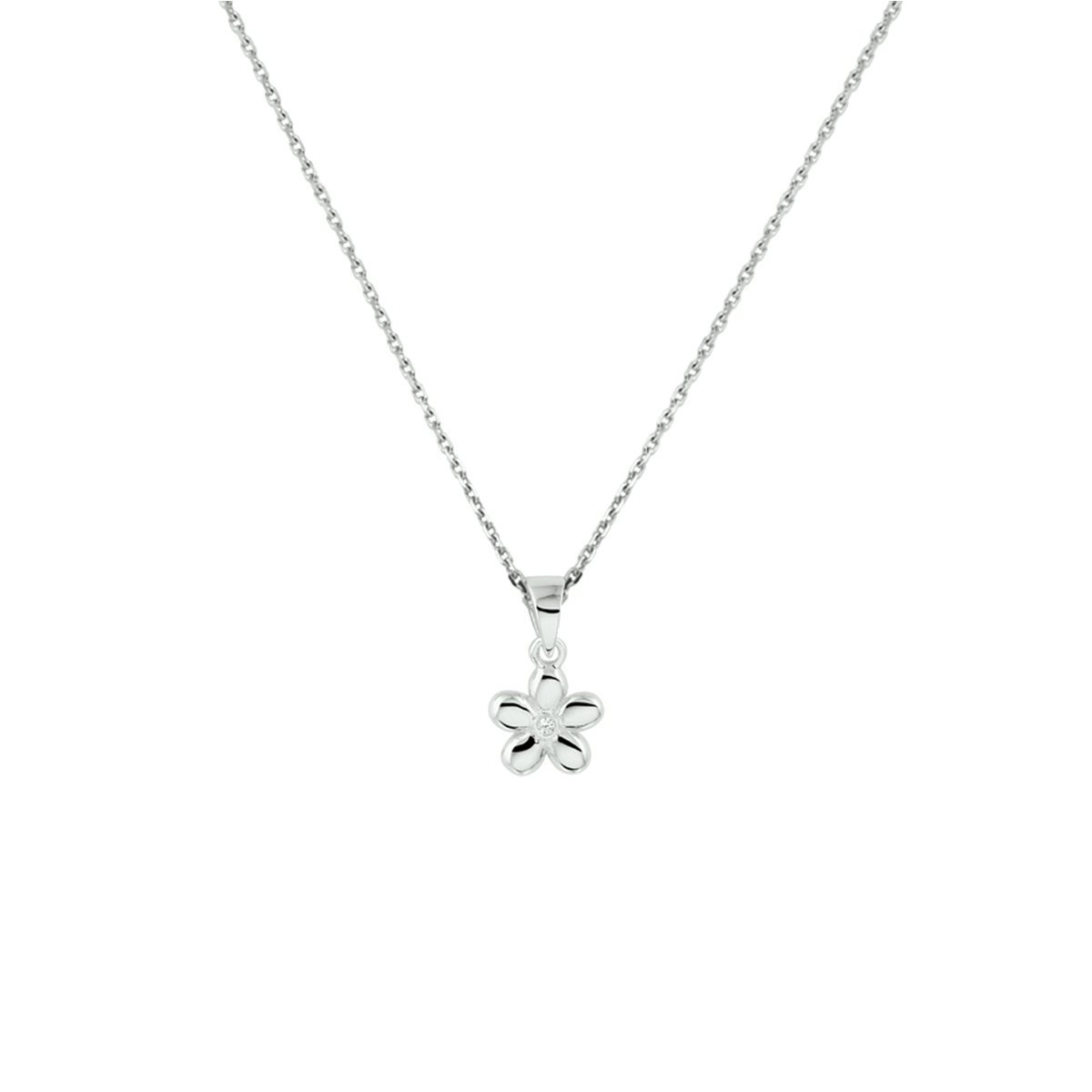 Zilveren collier het hanger bloem