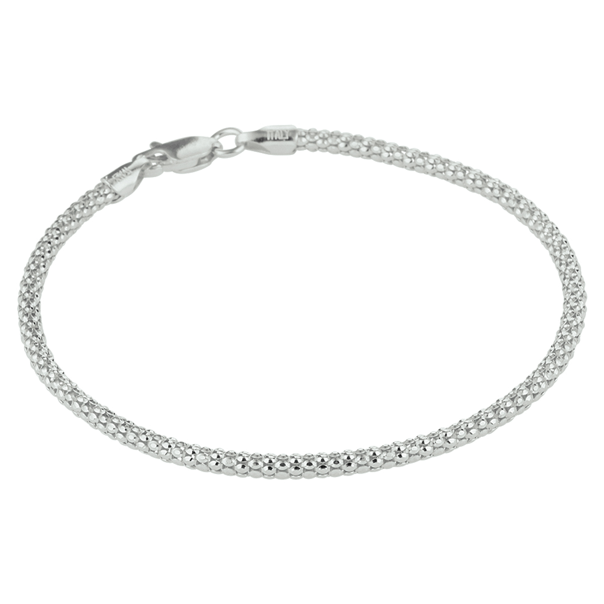 Gerhodineerd zilveren armband met een schakelbreedte van 2.5mm. De armband heeft een draaglengte van 18cm en een karabijn sluiting.