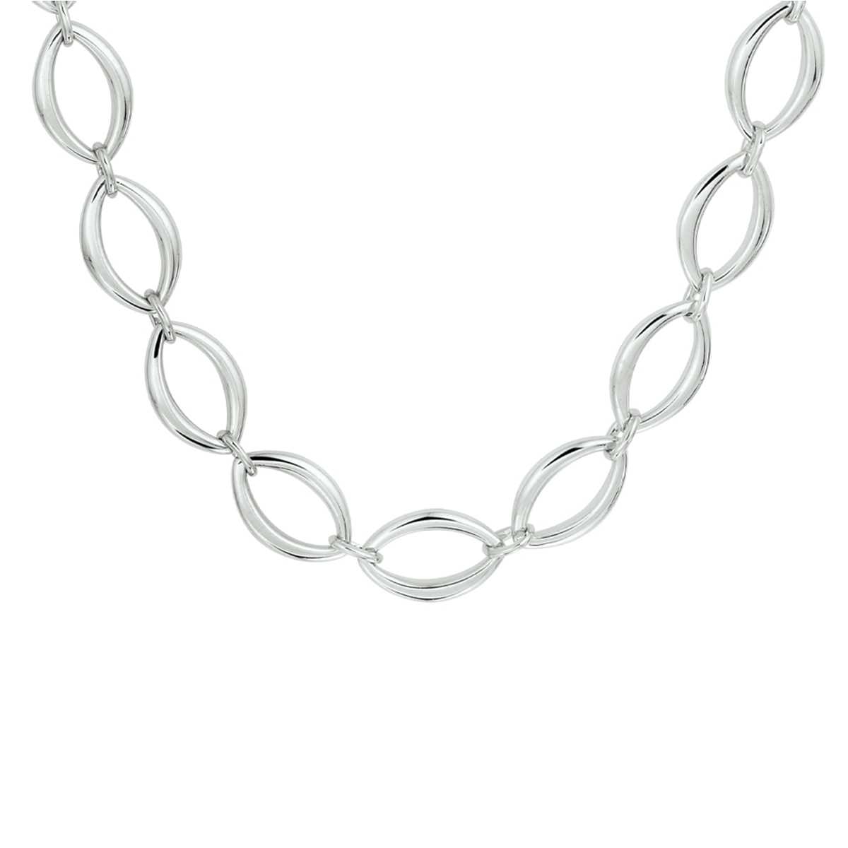 Gerhodineerd 925 zilveren collier met een schakelbreedte van 10mm. Het collier heeft een draaglengte van 45cm en is uitgevoerd met een stevige karabijn sluiting.