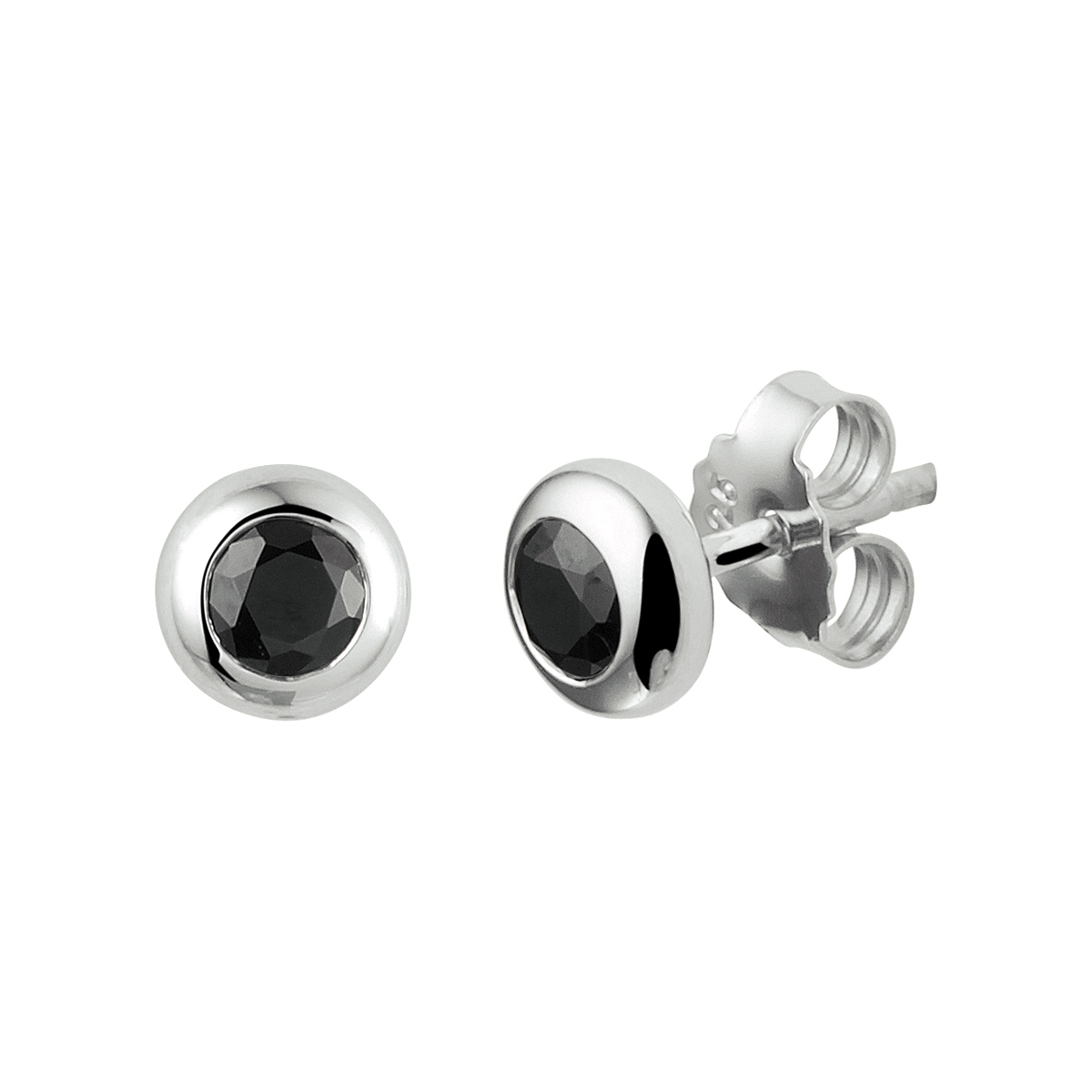 Gerhodineerd 925 zilveren oorknoppen uitgevoerd met zwart zirkonia. De oorknoppen hebben een diameter van 6.5mm.