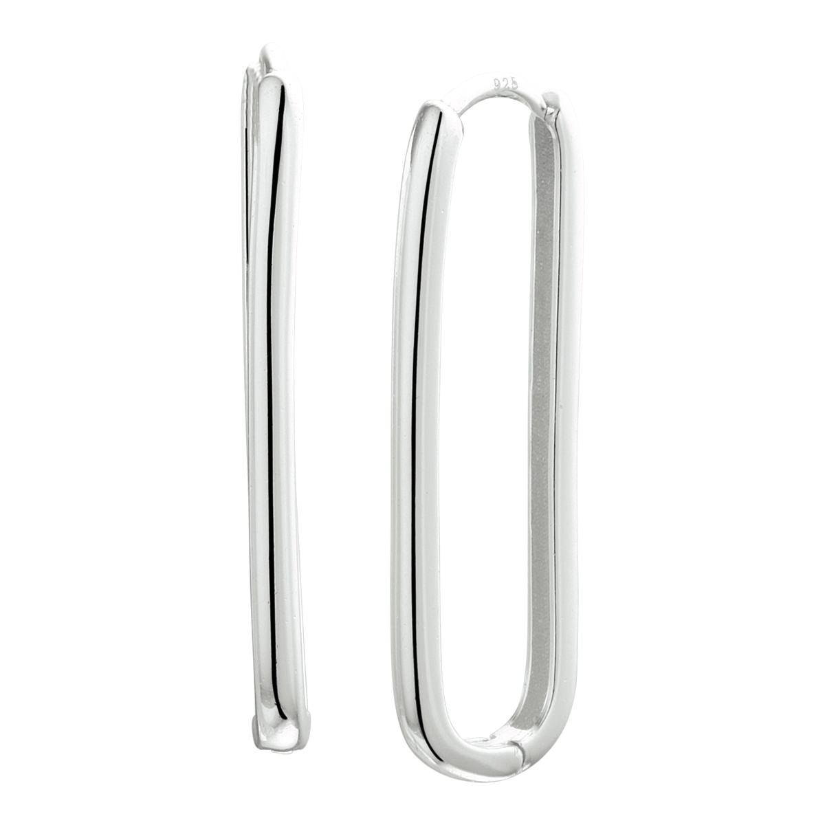 Gerhodineerd 925 zilveren klapoorringen uitgevoerd met een scharnier. De oorringen hebben een afmeting van 28x2mm.