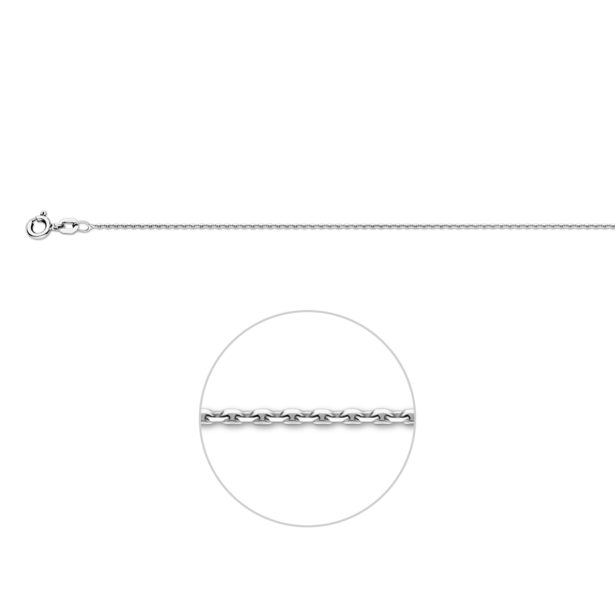 Gerhodineerd 925 zilveren anker collier met een schakelbreedte van 1.1mm en een gediamanteerde afwerking. Het collier heeft een draaglengte van 45cm en een stevige karabijn sluiting.