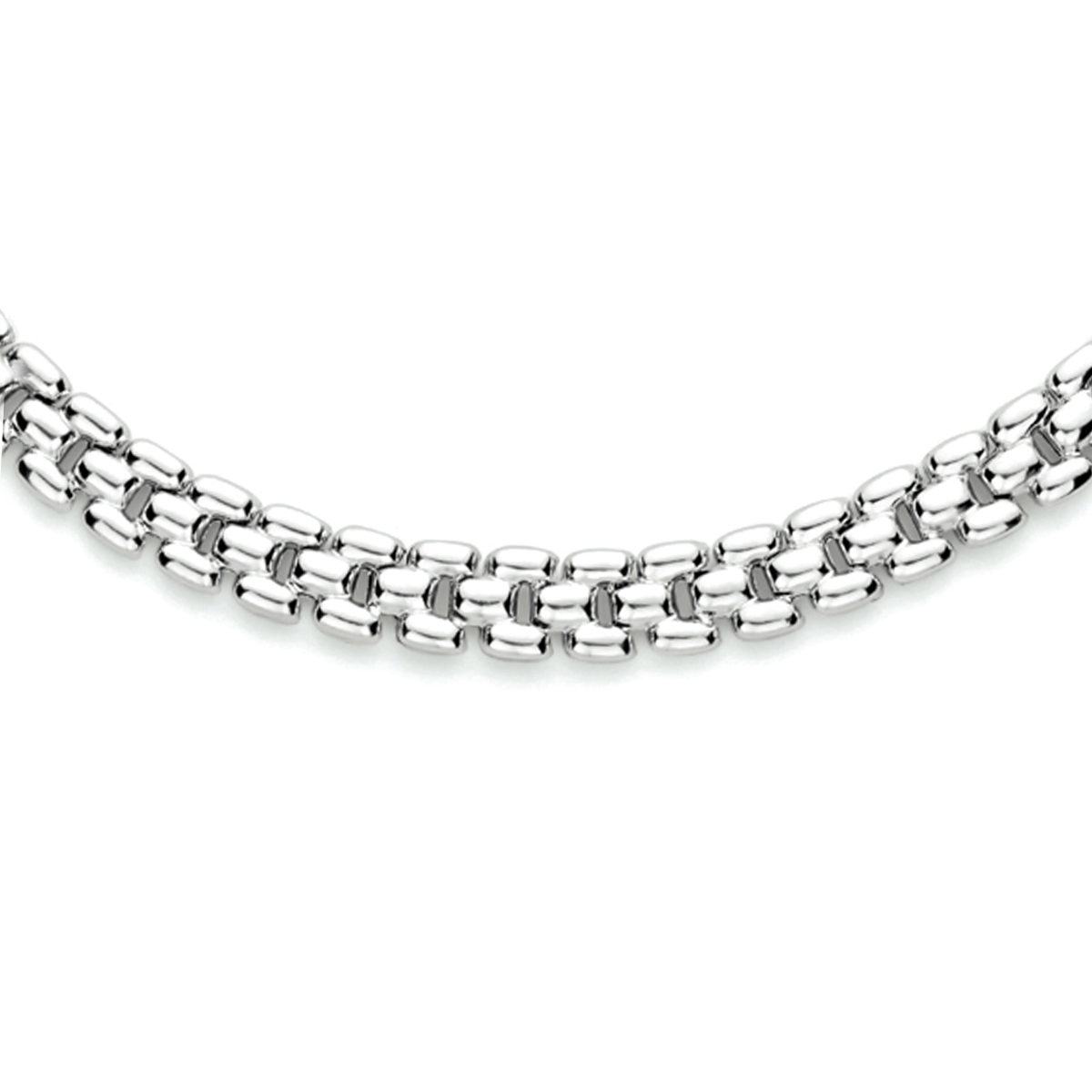 Gerhodineerd 925 zilveren schakelcollier. De panter schakel heeft een een breedte van&nbsp;6.9mm. Het collier heeft een draaglengte van 43cm.