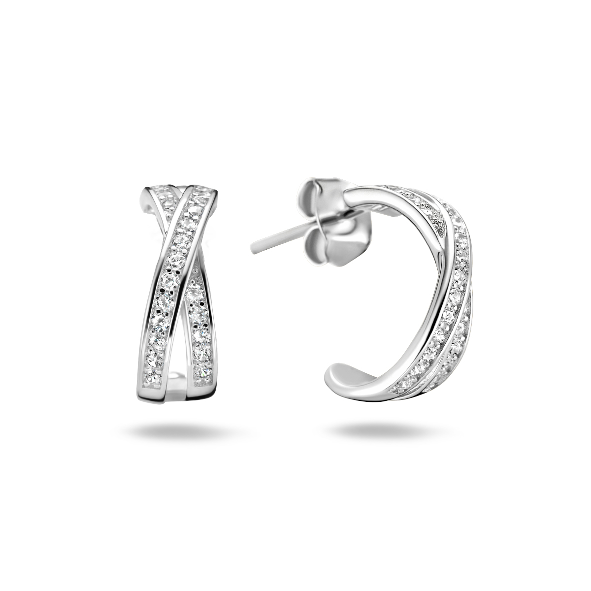 Gerhodineerd zilveren oorringen met schitterende zirkonia rijen. De oorringen hebben een afmeting van 12x4.5mm.