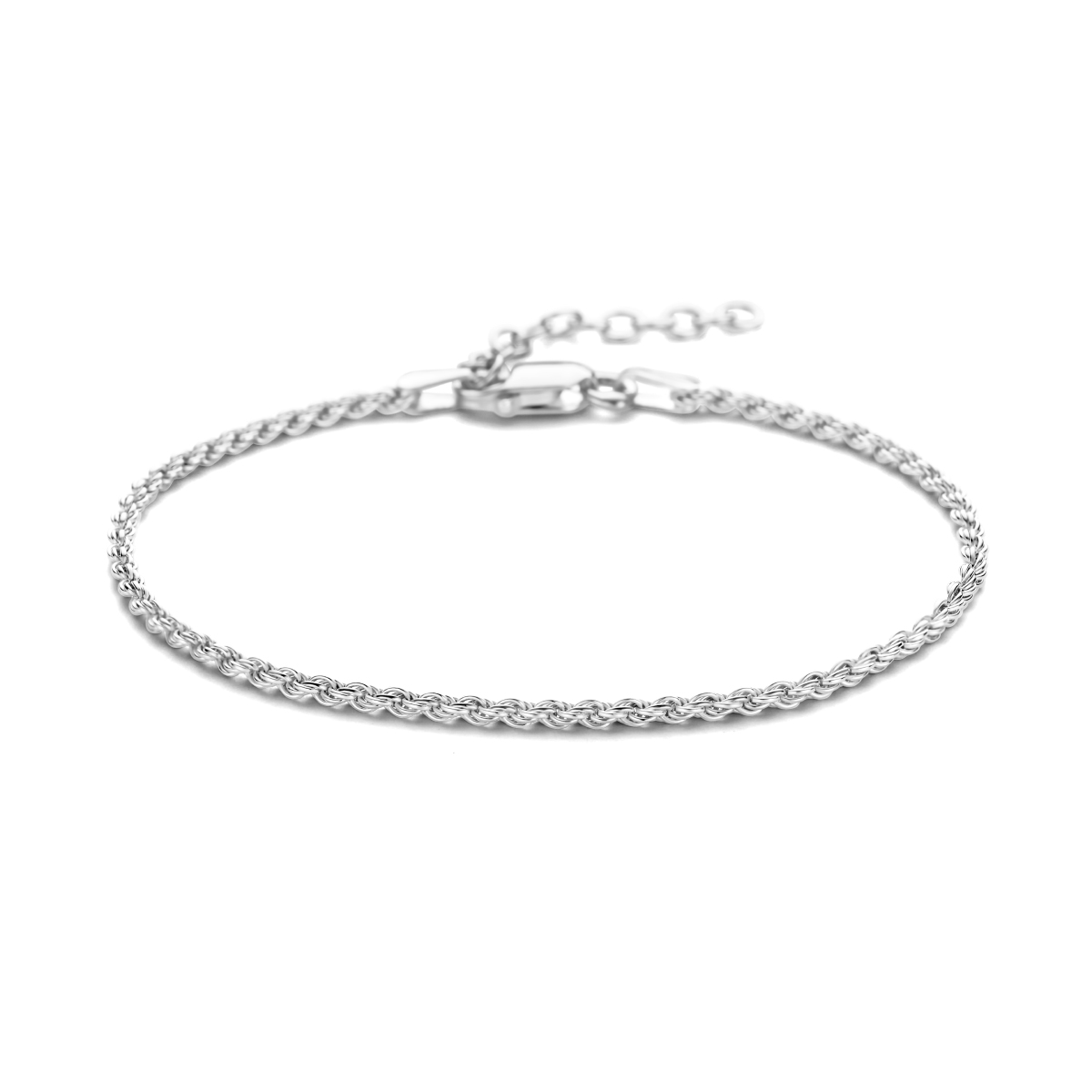 Gerhodineerd 925 zilveren koord lengte artikel uitgevoerd met een karabijn sluiting. De schakelbreedte is 1.7mm.