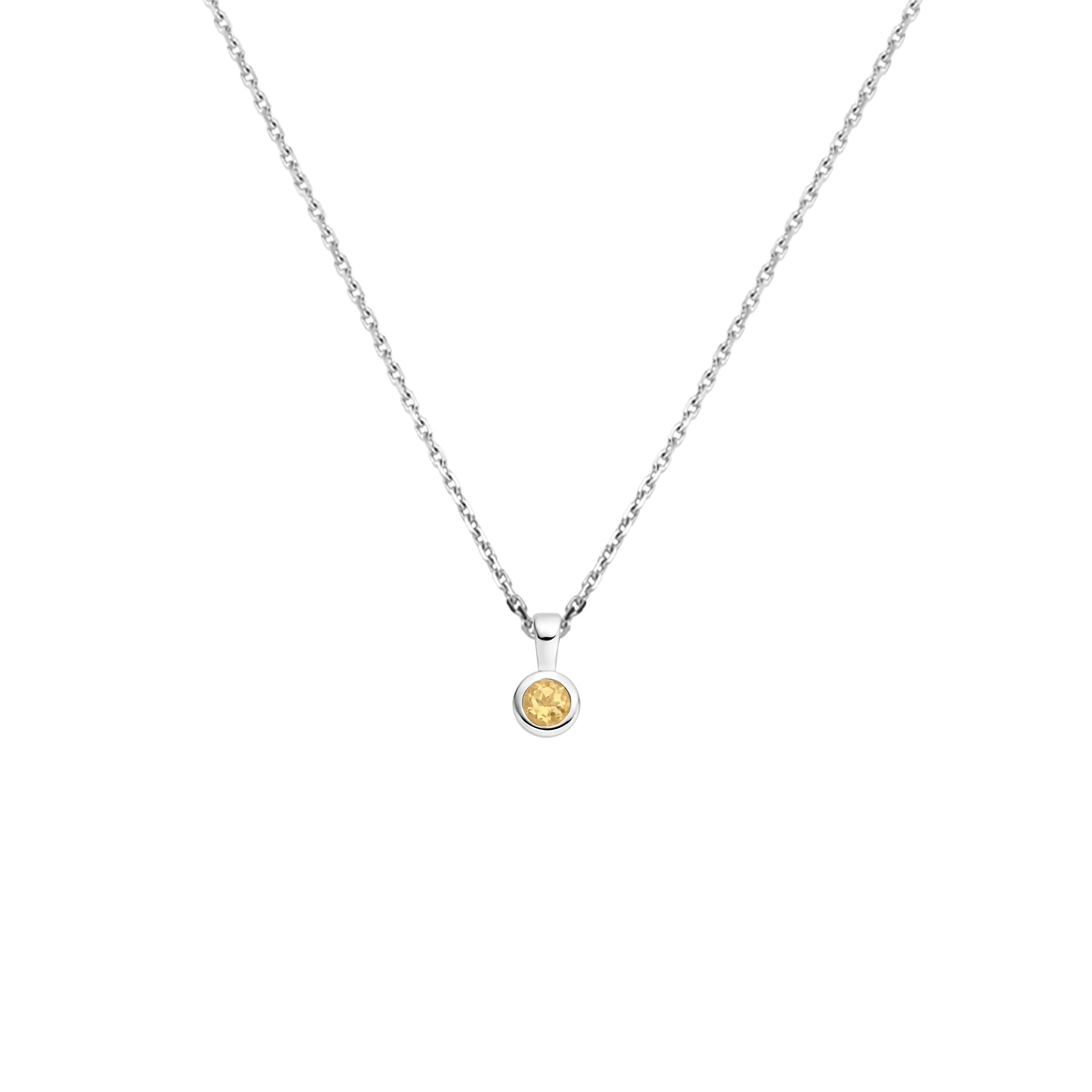 Gerhodineerd 925 zilveren collier met een geboortesteen hanger. Het collier heeft een draaglengte van 41cm en een extensie van 4cm. De schakelbreedte is 1.1mm. Uitgevoerd met een karabijn sluiting.