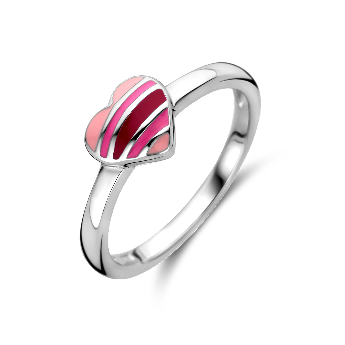 Gerhodineerd 925 zilveren ring uitgevoerd met emaille hart. Het hart heeft een afmeting van 6x6.5mm.