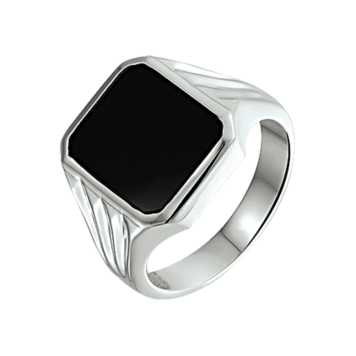 Gerhodineerd 925 zilveren zegelring met onyx.
