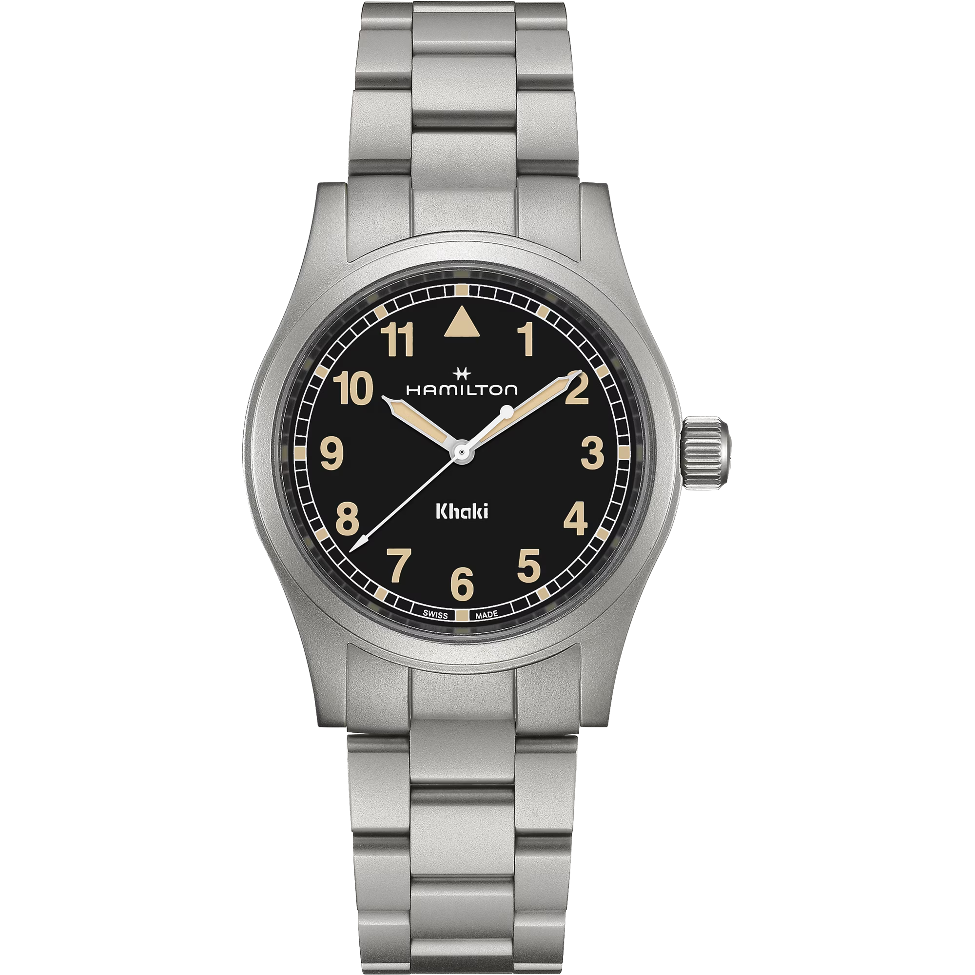 Gemaakt voor het avontuur: de Khaki Field Quartz is een betrouwbare, stevige metgezel die klaar is om op ontdekking te gaan. De Khaki Field Quartz is ge&iuml;nspireerd op Hamiltons reputatie op het gebied van precisie, innovatie en gebruiksvriendelijk design en combineert een tijdloze zwarte 38 mm wijzerplaat met een moderne metalen horlogeband. 