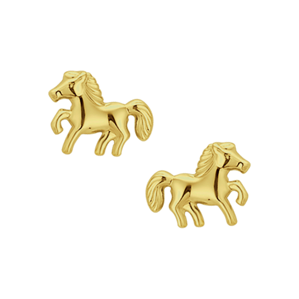 Geelgouden oorknoppen met een paard.