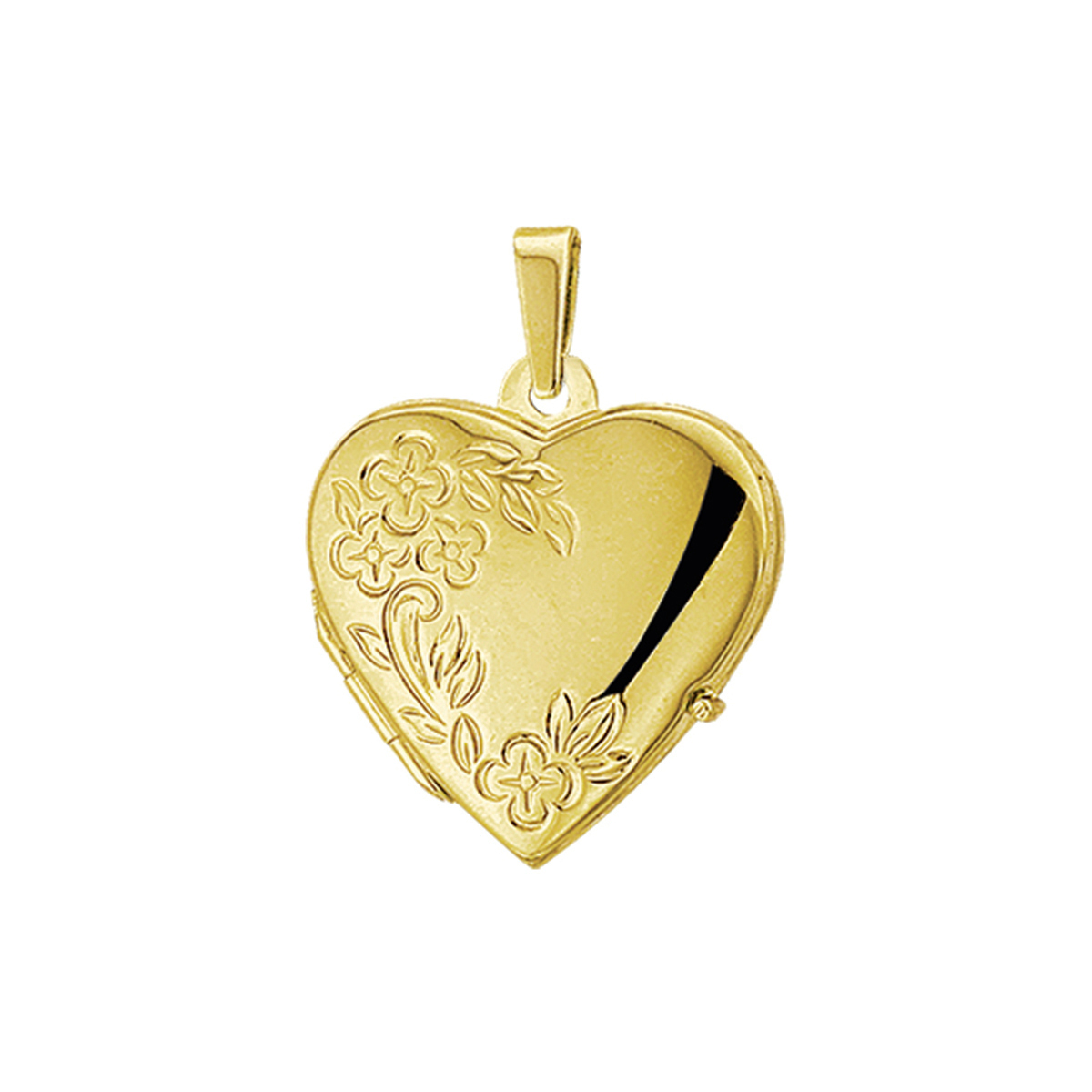 14k Geelgouden hart medaillon met een hoogte van 17mm. en een breedte van 17.5mm.
