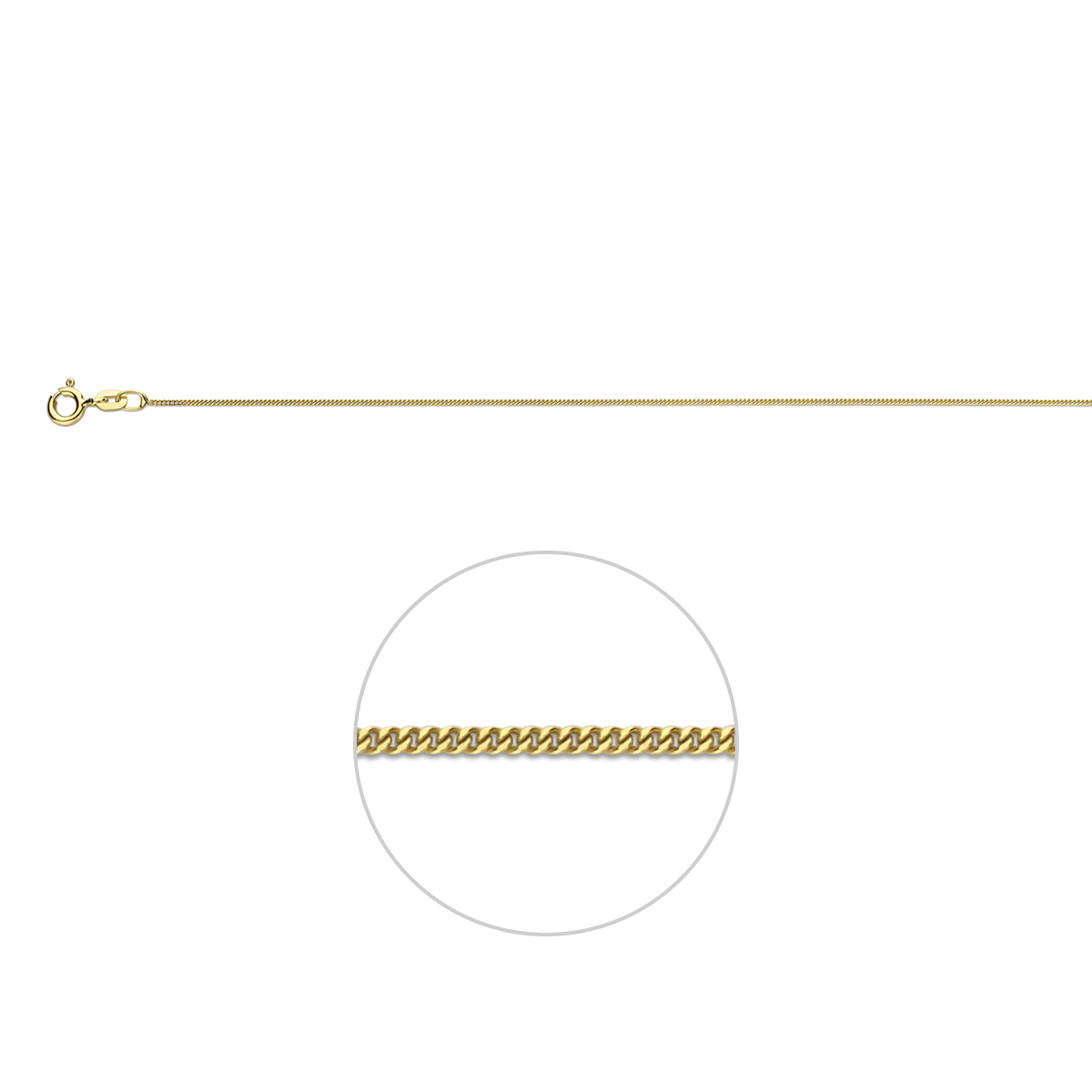 Geelgouden collier met gourmette schakel. De schakelbreedte is 0.8mm.