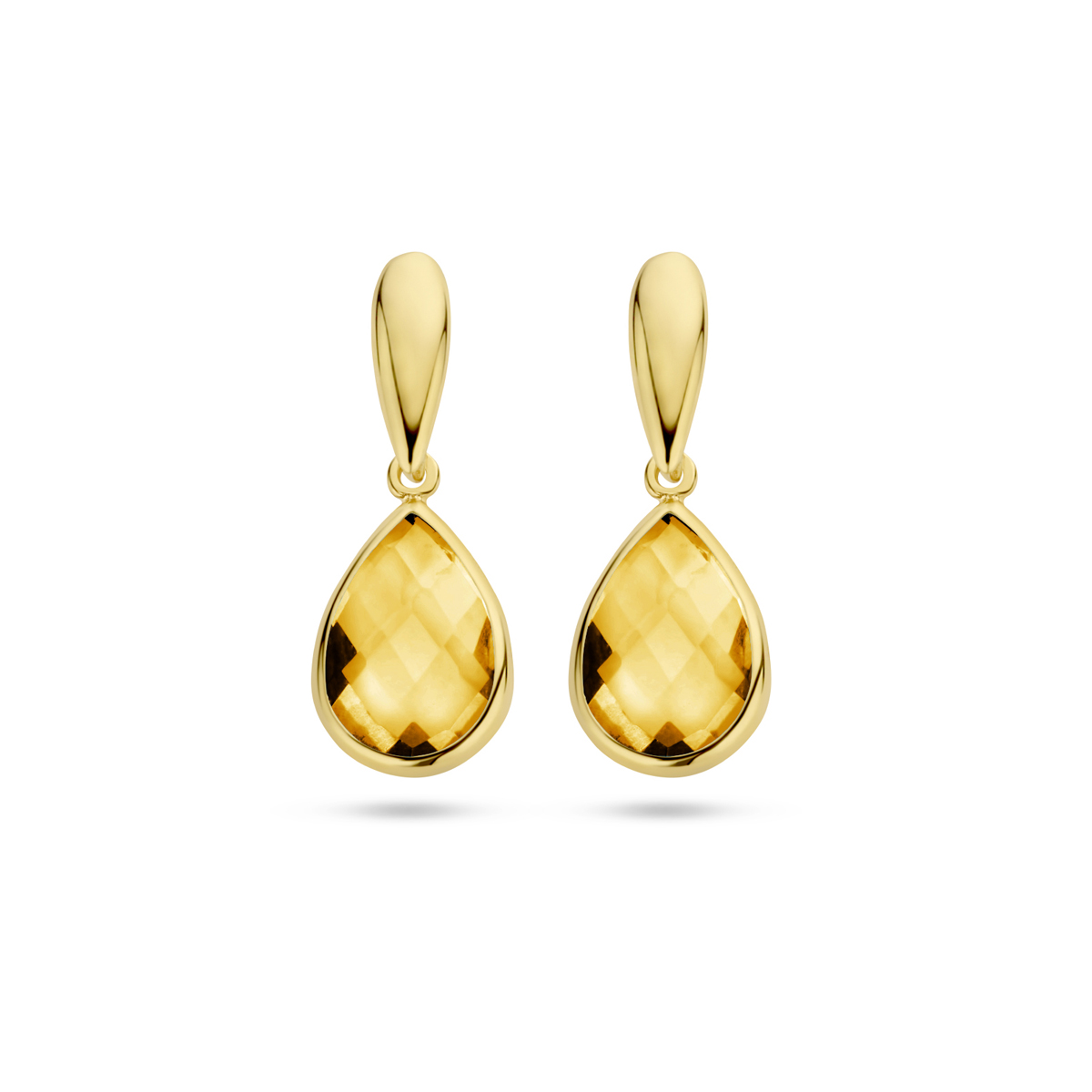 Geelgouden oorhangers met geel citrien.
Breedte: 7.5 mm
Hoogte: 20 mm