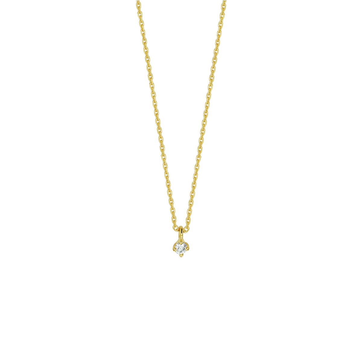 14k Geelgouden collier met een diamant van 0.05ct en een karabijn sluiting. Met draaglengtes van 41, 43 en 45cm en de schakelbreedte is 1.25mm.