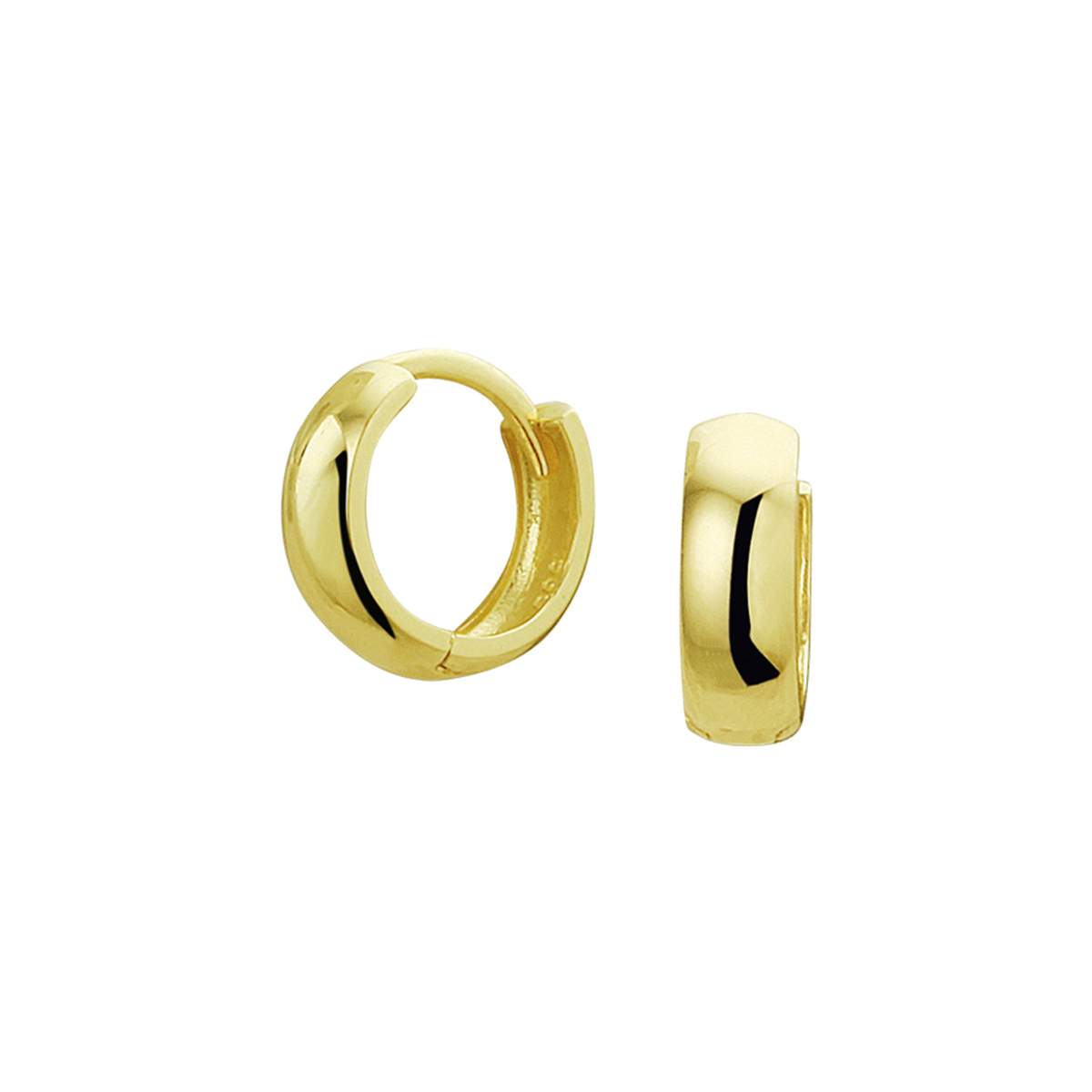 Klassieke geelgouden klapoorringen met een afmeting van 10x3.4mm uitgevoerd met een stevige scharnier sluiting. Door het simplistische design zijn deze klapoorringen perfect te combineren met andere sieraden uit onze collectie of vanuit je eigen sieraden stash.