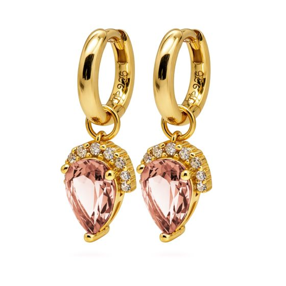 Karma Jewelry Hinged Hoops zirconia Drop SALMON Goldplated