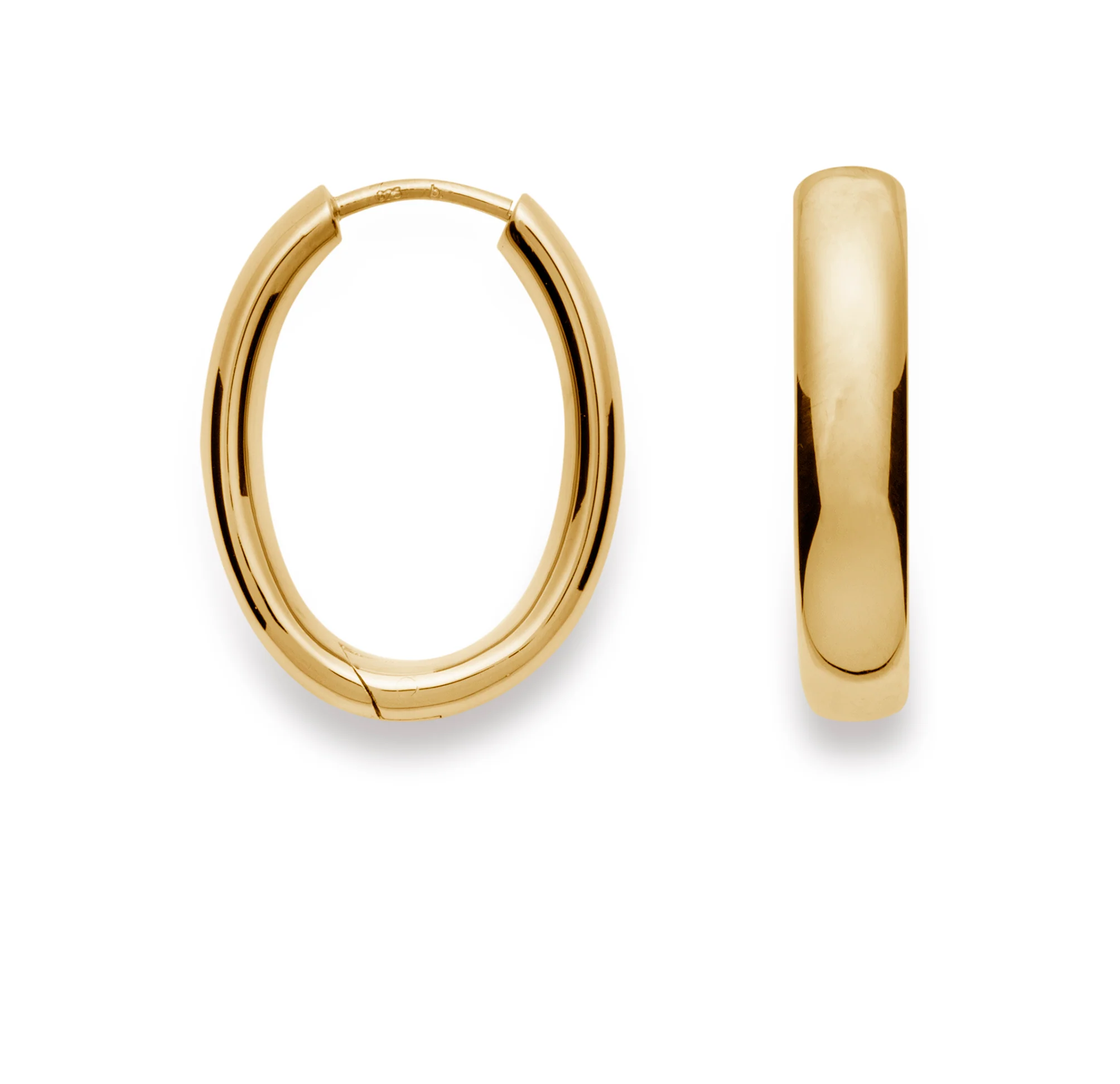 Diese elegante, oval verlaufende Scharniercreole aus poliertem und zugleich gelbvergoldetem 925/-Sterlingsilber besticht durch eine zeitlose Optik und ein durchweg puristisches Design. Sportlich kombiniert oder f&uuml;r den ganz gro&szlig;en Auftritt - dieser Schmuckklassiker ist mannigfaltig einsetzbar und darf in keinem Schmuckkasten fehlen. Auch in pursilber ohne Vergoldung erh&auml;ltlich.