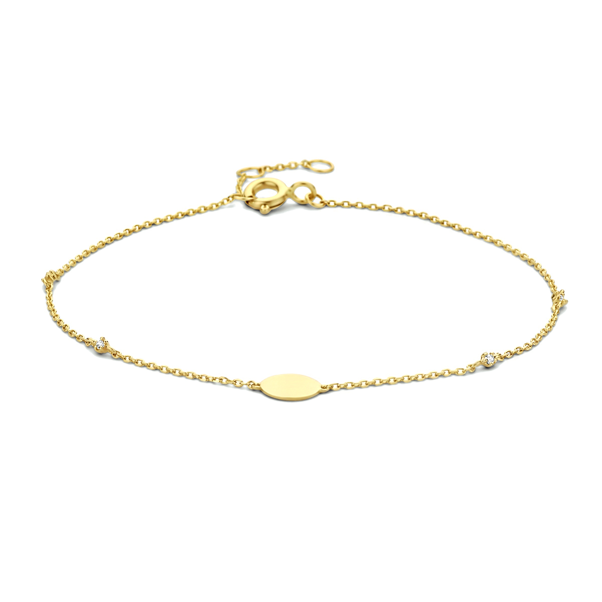 14k Geelgouden armband uitgevoerd met een schitterende zirkonia rij. De armband heeft draaglengtes van 16.5, 17.5 en 18.5cm. Het rondje heeft een diameter van 6mm. De schakelbreedte is 0.8mm.