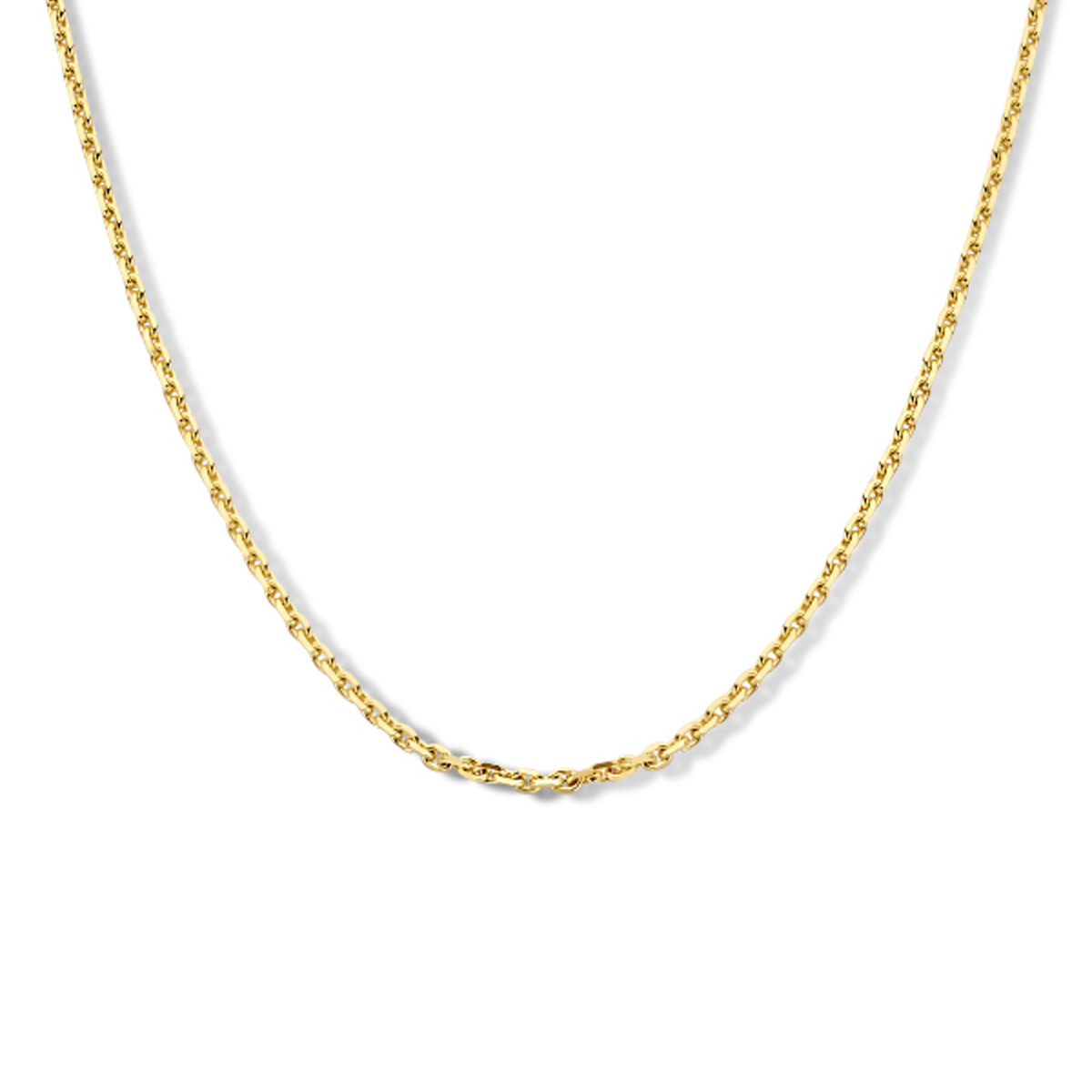 14k Geelgouden collier 45 cm met een anker schakel van 2.0mm en een karabijn sluiting.