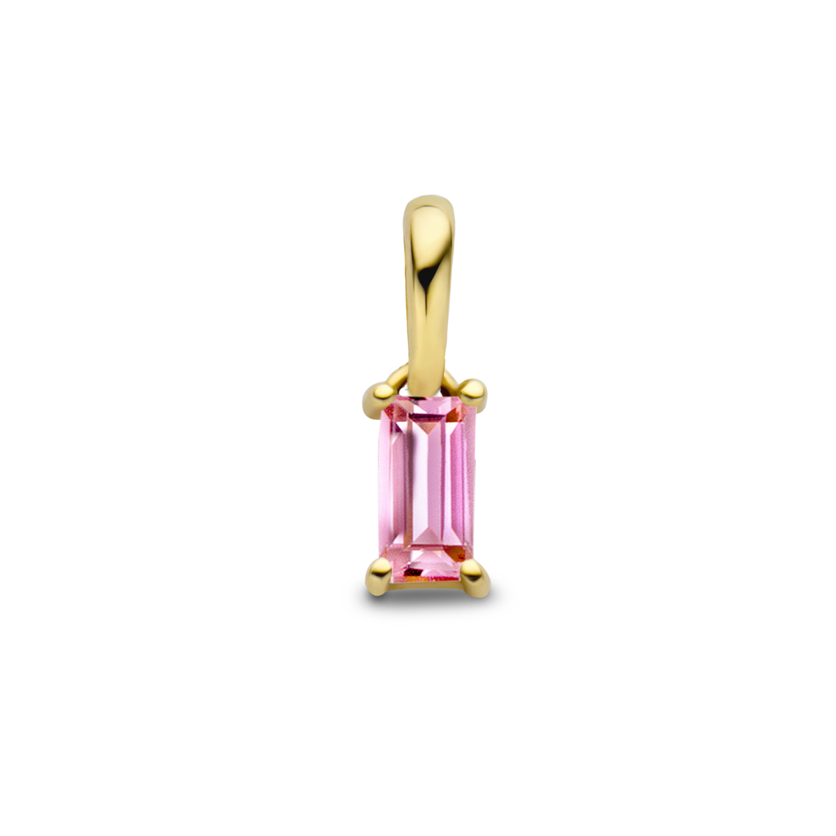 14k Geelgouden hanger uitgevoerd met een geboortesteen. De hanger heeft een totale hoogte van 9mm.