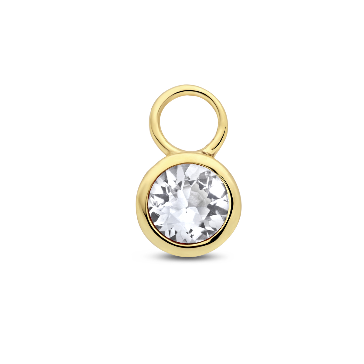 14k Geelgouden oorringhanger uitgevoerd met een geboortesteen. De hanger heeft een afmeting van 8.5x6mm. De oorringhanger wordt per stuk verkocht. De oorringhanger kan gecombineerd worden met een oorring met een buisdikte van 2mm. Deze hanger wordt per stuk verkocht ipv per paar.