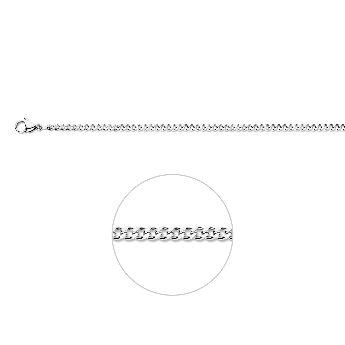 Beschrijving: Stalen 3mm geslepen gourmet collier met een lengte van 60cm uitgevoerd met een stevige karabijn sluiting. Het collier heeft een poli afwerking mede door de geslepen gourmet schakel schittert en blinkt dit sieraad en zorgt het voor een stoere look!.

Breedte: 3 mm
Langste lengte: 60 mm
