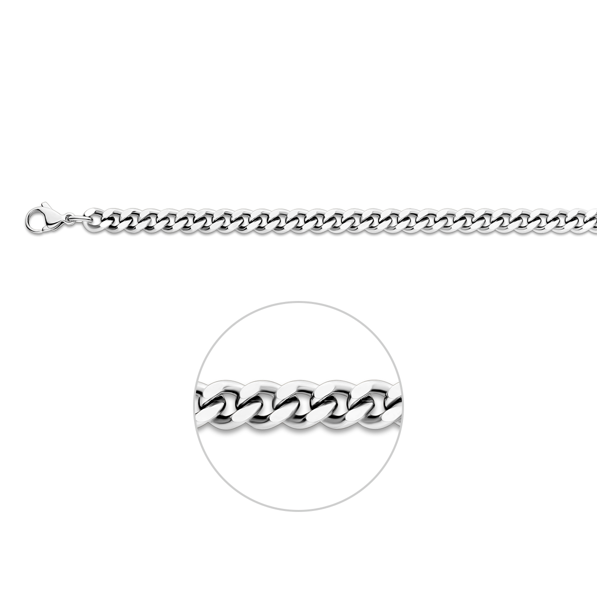 Stalen lengteartikel met gourmette schakel. De schakelbreedte is 6.2mm.
